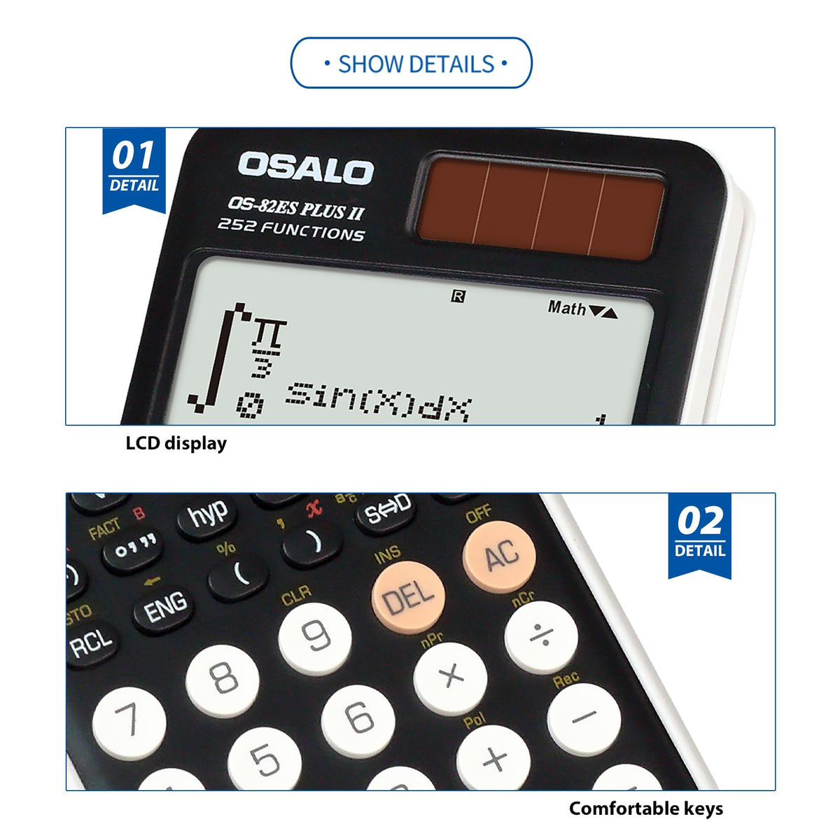 Calculadora Científica OSALO Visualización Escrita 2 Líneas Solar y de Batería para Estudiantes de Secundaria