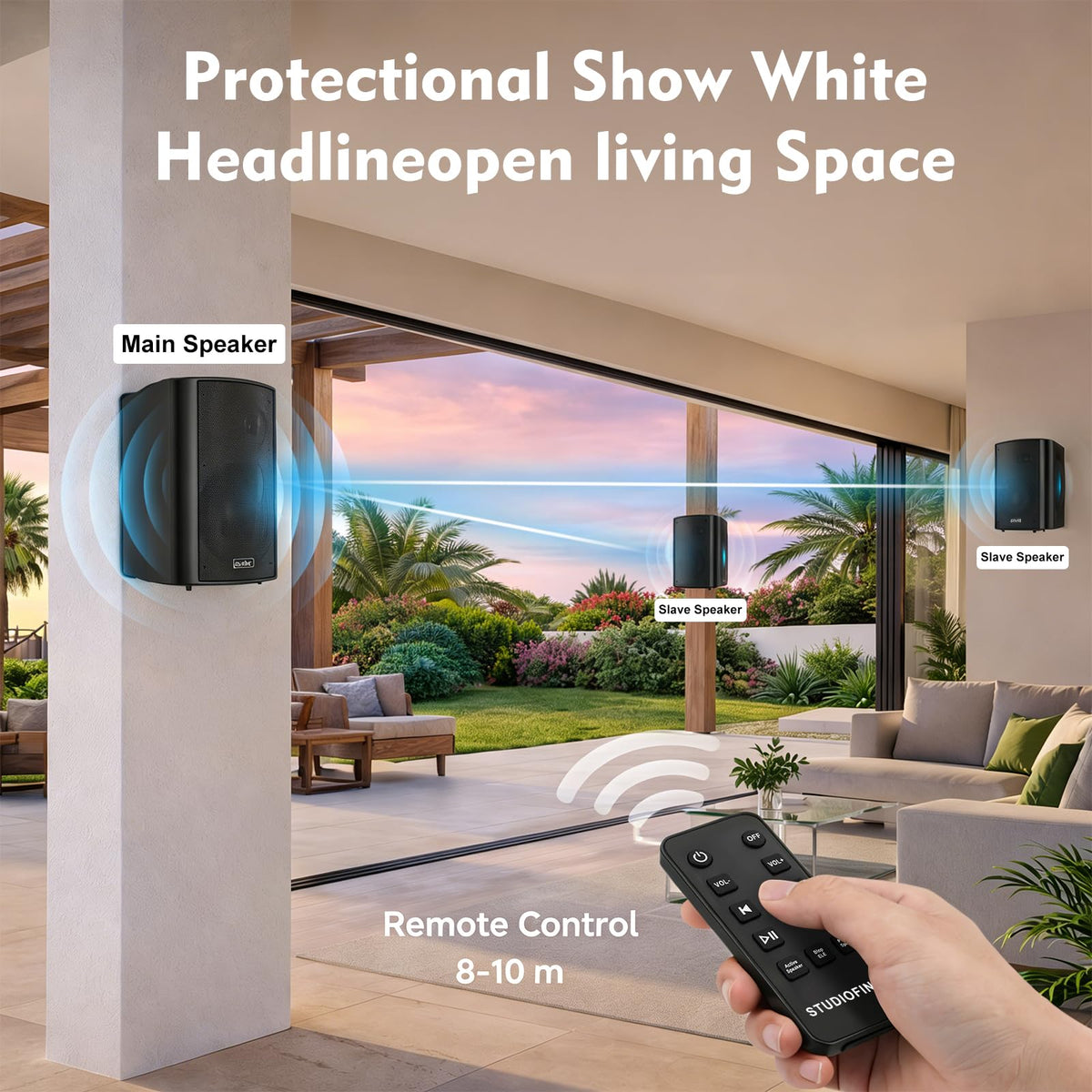 Altavoces de Pared Studiofinix Blancos Bluetooth 5.1 Impermeables para Interior y Exterior