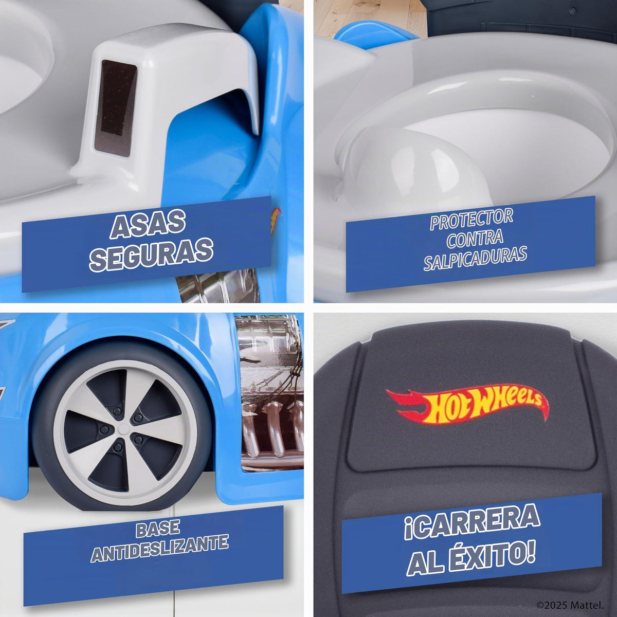 Hot Wheels Asiento de Inodoro Azul de Carreras para Entrenamiento de Orinal, Incluye Asiento de Inodoro Desmontable para Niños Pequeños y Orinal para Niños, para Edades de 12 Meses en Adelante
