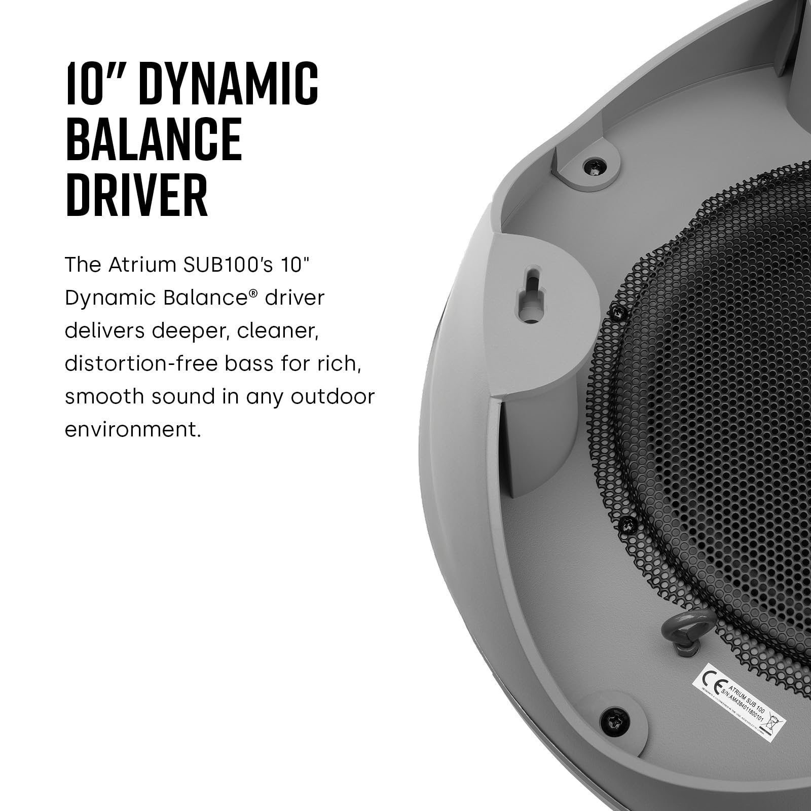 Polk Audio Atrium SUB100 Subwoofer pasivo para Exteriores, Cuenta con Driver de Equilibrio dinámico de 10 Pulgadas de Largo Alcance, subwoofer de Disparo hacia Abajo, Durabilidad para Todo Tipo de