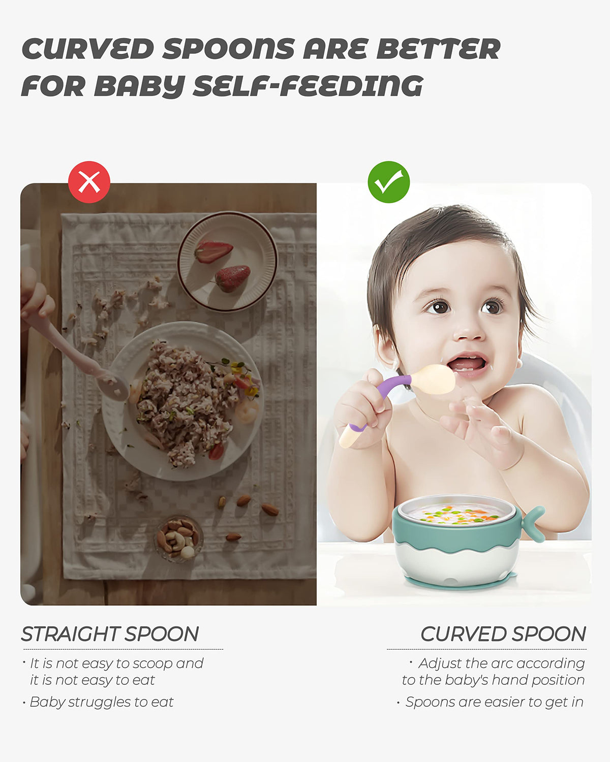 Juego de 10 utensilios para niños, cucharas y tenedores con mango plegable, 5 tenedores y 5 cucharas para niños, juego de alimentación para bebés para autoalimentación, tenedores de cucharas de