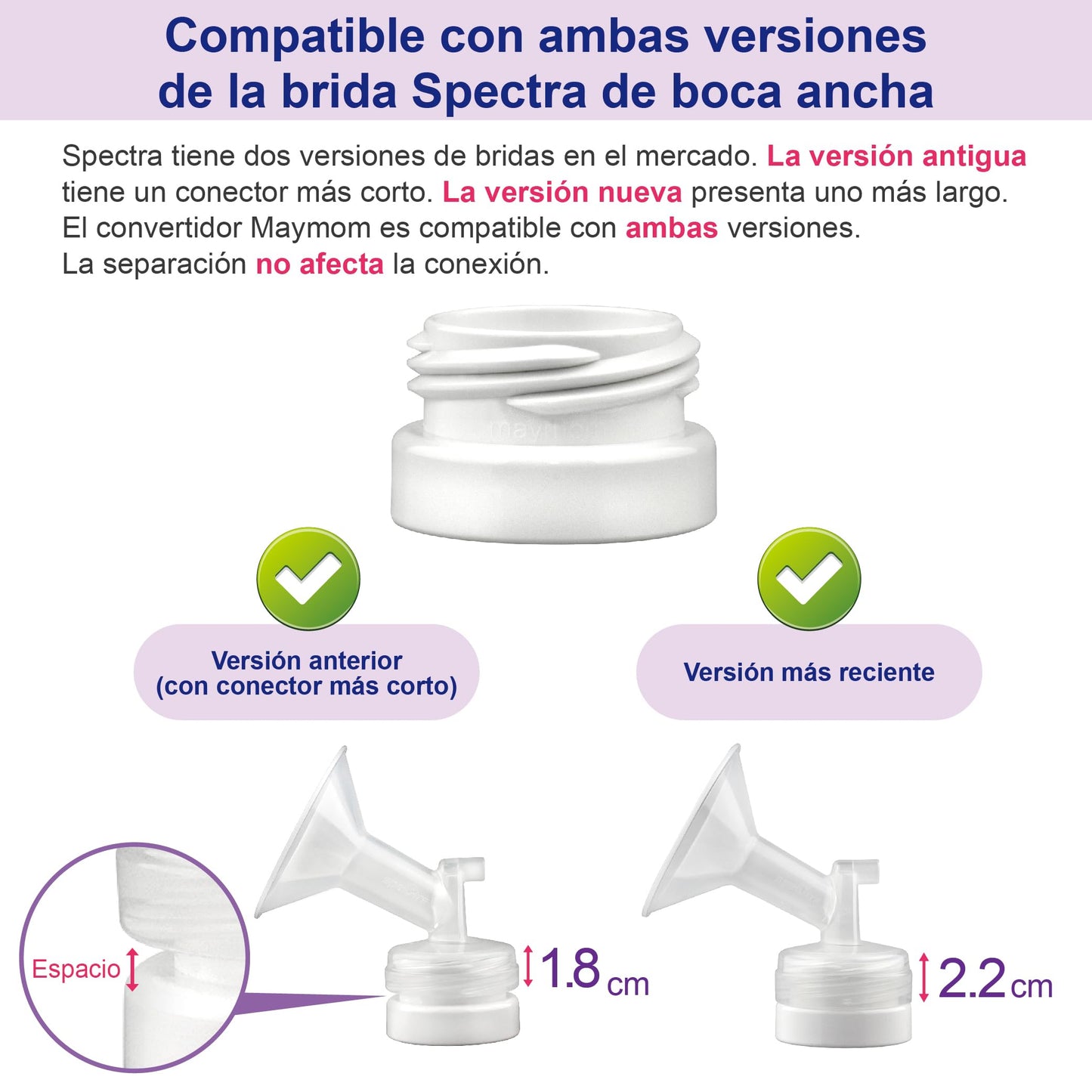 Adaptador de Rosca de Botella Maymom para Sistemas de Extractor de Leche de Boca Ancha (Compatible Universal) – 4 unidades