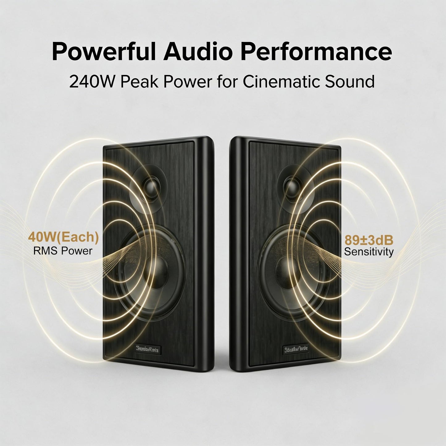 STUDIOFINIX Altavoces de montaje en pared ultra delgados de 5.25 pulgadas, 240W, 8 Ohm, altavoces pasivos para cine en casa, para interiores, para dormitorio, cocina, sala de estar, negro (par)