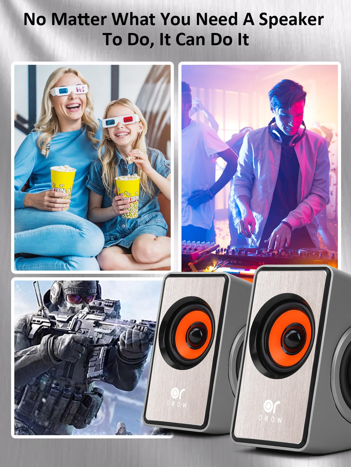 OROW - Altavoces para computadora, mini altavoz de computadora de 12 W con control de volumen, altavoz AUX de 3,5 mm, altavoces USB alimentados para portátiles, ideales para PC/Monitor/Mac/iMac