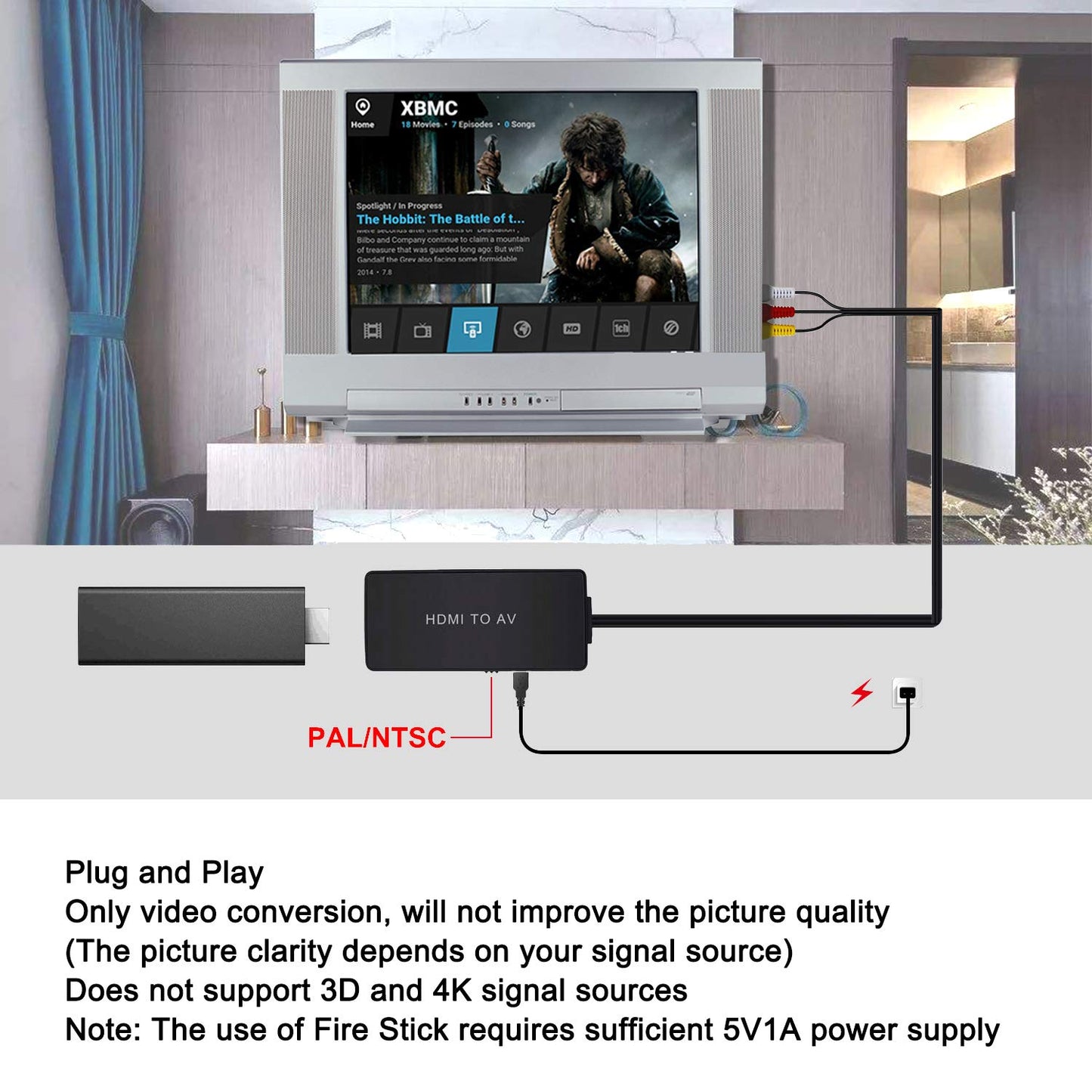 HDMI to RCA, HDMI to AV, Dinger HDMI to 3RCA CVBS AV Composite Video Audio Converter Adapter Supports PAL/NTSC, 1080P with 3 RCA Cable (HDMI to AV Converter)