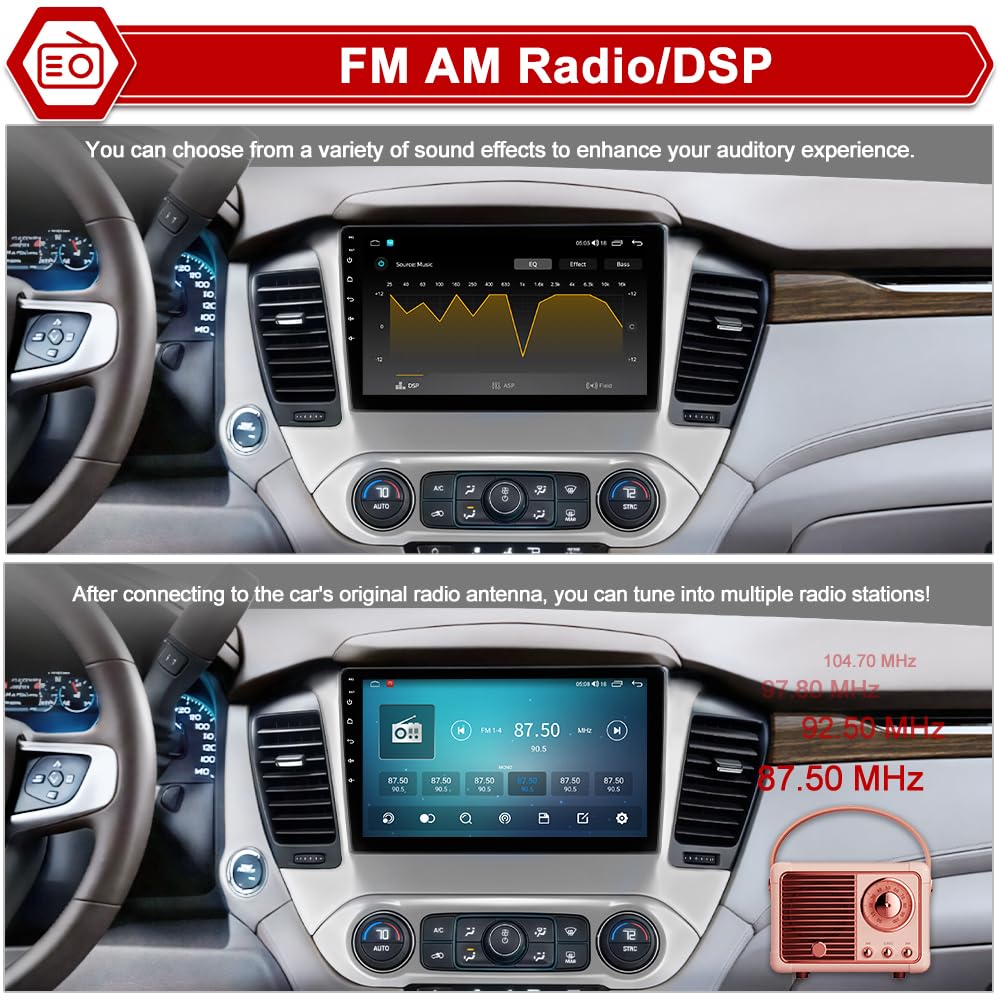 [4 GB+64 GB] Radio estéreo para coche Chevrolet Suburban Tahoe Yukon 2015-2019 | Android 15 | Octa-Core 10.1 pulgadas visualización táctil | CarPlay inalámbrico y Android Auto | GPS WiFi Bluetooth |