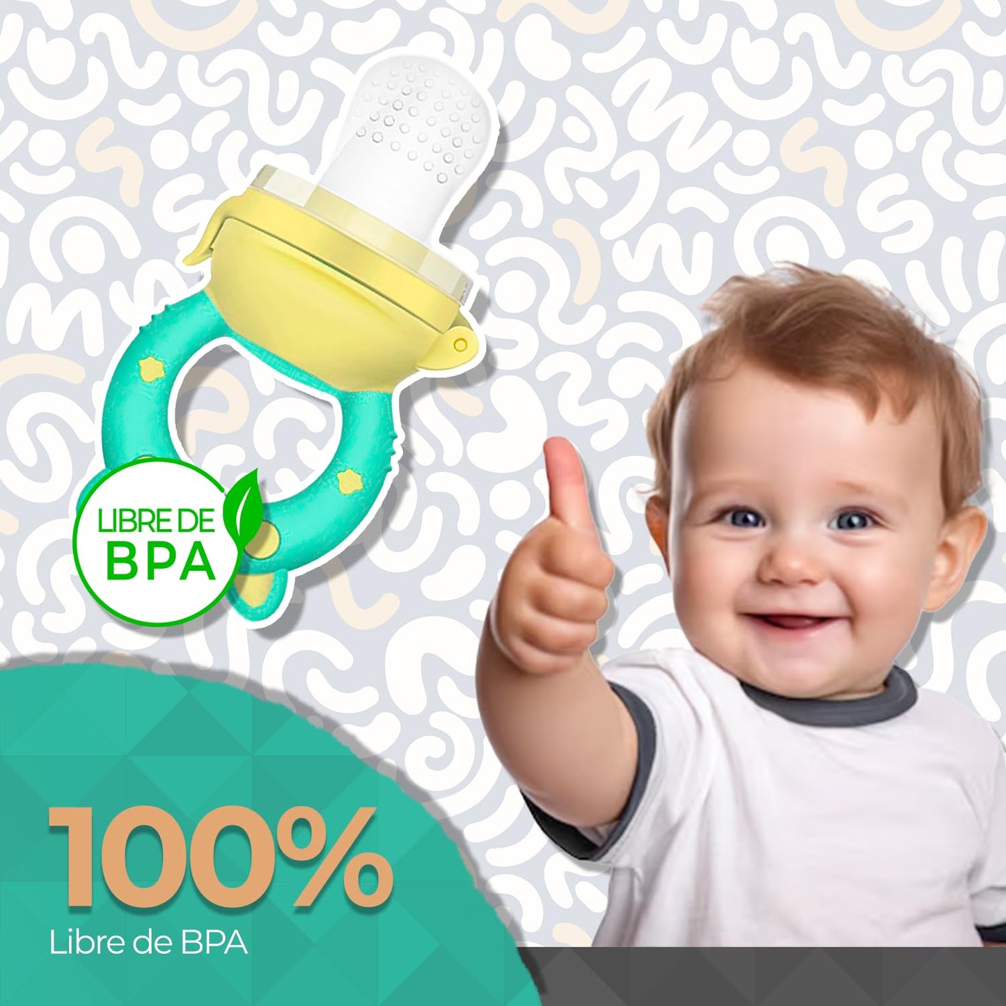 Chupones/Chupetes Ergonómicos para Frutas, Papillas y Cereales con Seguro y Tapa Protectora Libre de BPA, Dibujos Animados, Unisex de 4m+ (Pig Verde Amarillo)