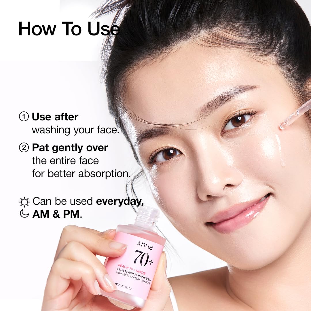 ANUA [Anua] Peach Suero De Niacinamide 70% 30ml l Tratamiento De Hiperpigmentación De Suero Facial Hidratante Iluminador Que Reduce La Melanina Belleza Limpia Diaria Cosmetico Coreano
