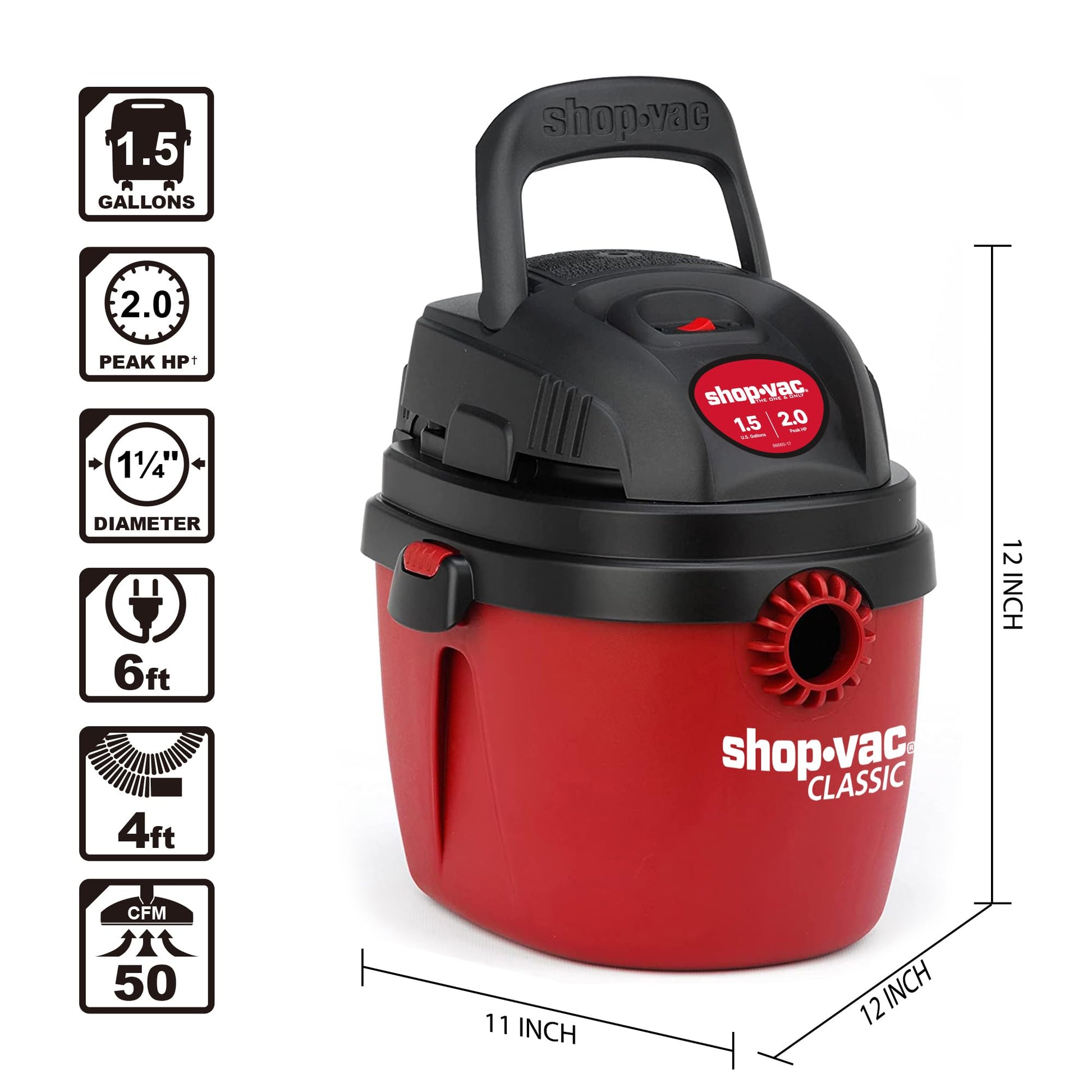 Aspiradora Portátil Shop-Vac Compacta Soporte de Pared Mango Plegable Accesorios