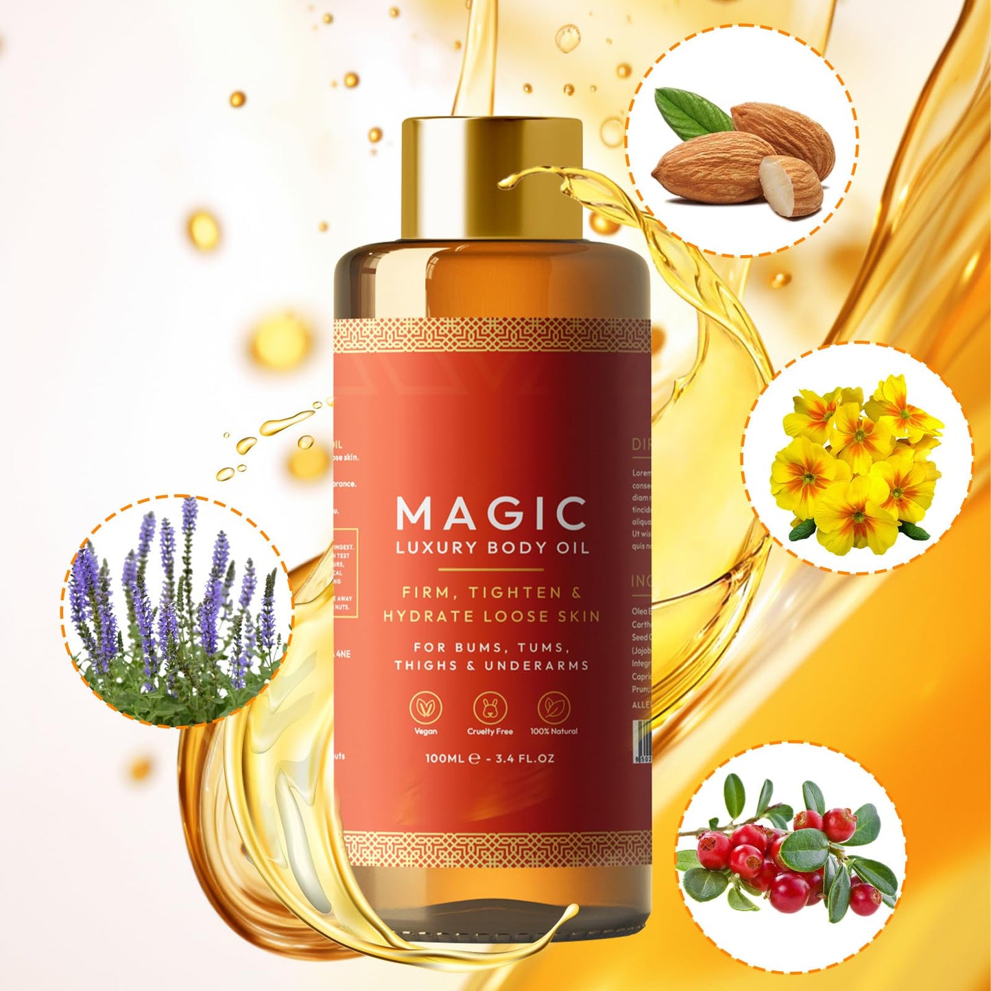 Aceite Corporal Besque Mágico Lujo Hidratante Multiusos 100ml para Brazos Pecho Muslos y Abdomen