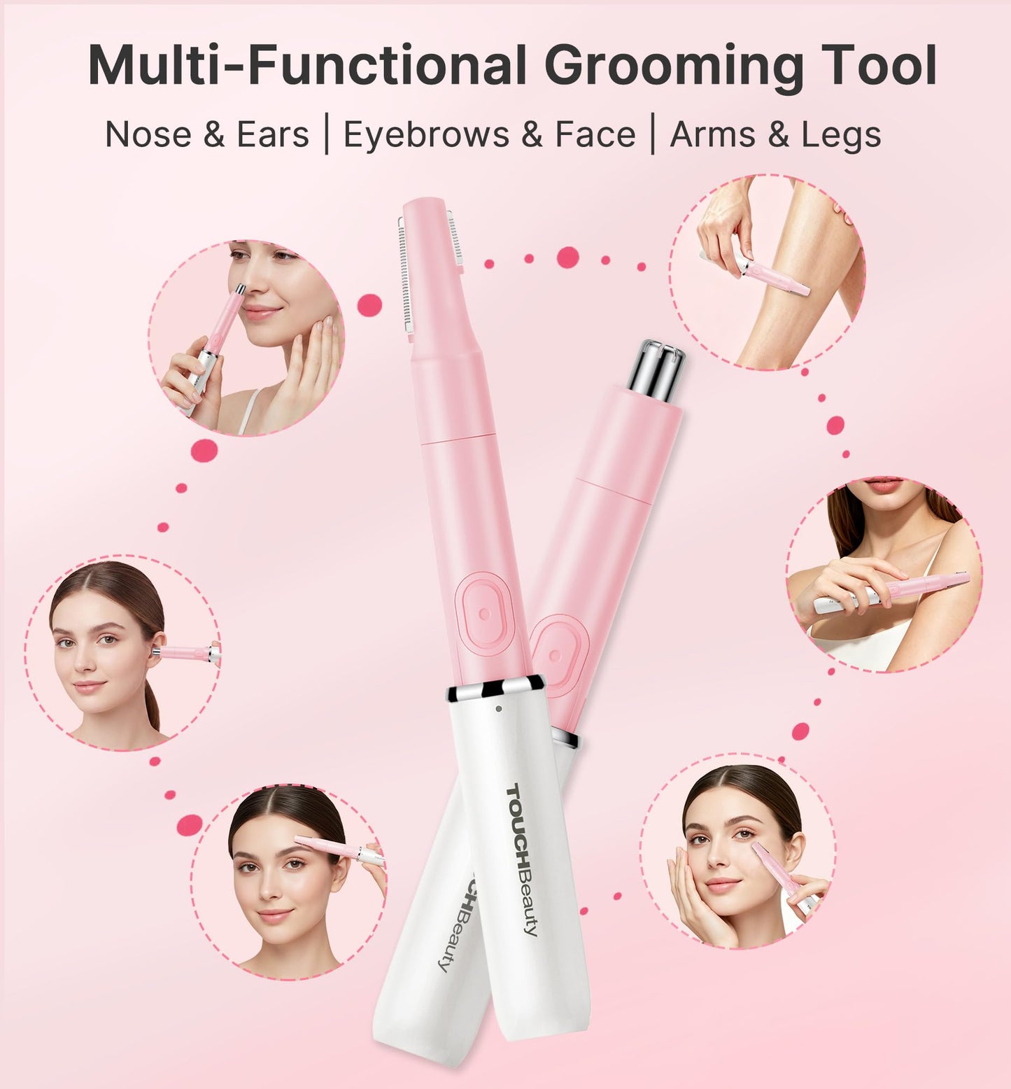 TOUCHBeauty Hair Trimmer for Face Eyebrow Nose Ear Body Hair Trimming, All in ONE Hair Remover for Women & Men Dual Blades Shaver Battery Powered TB-1458