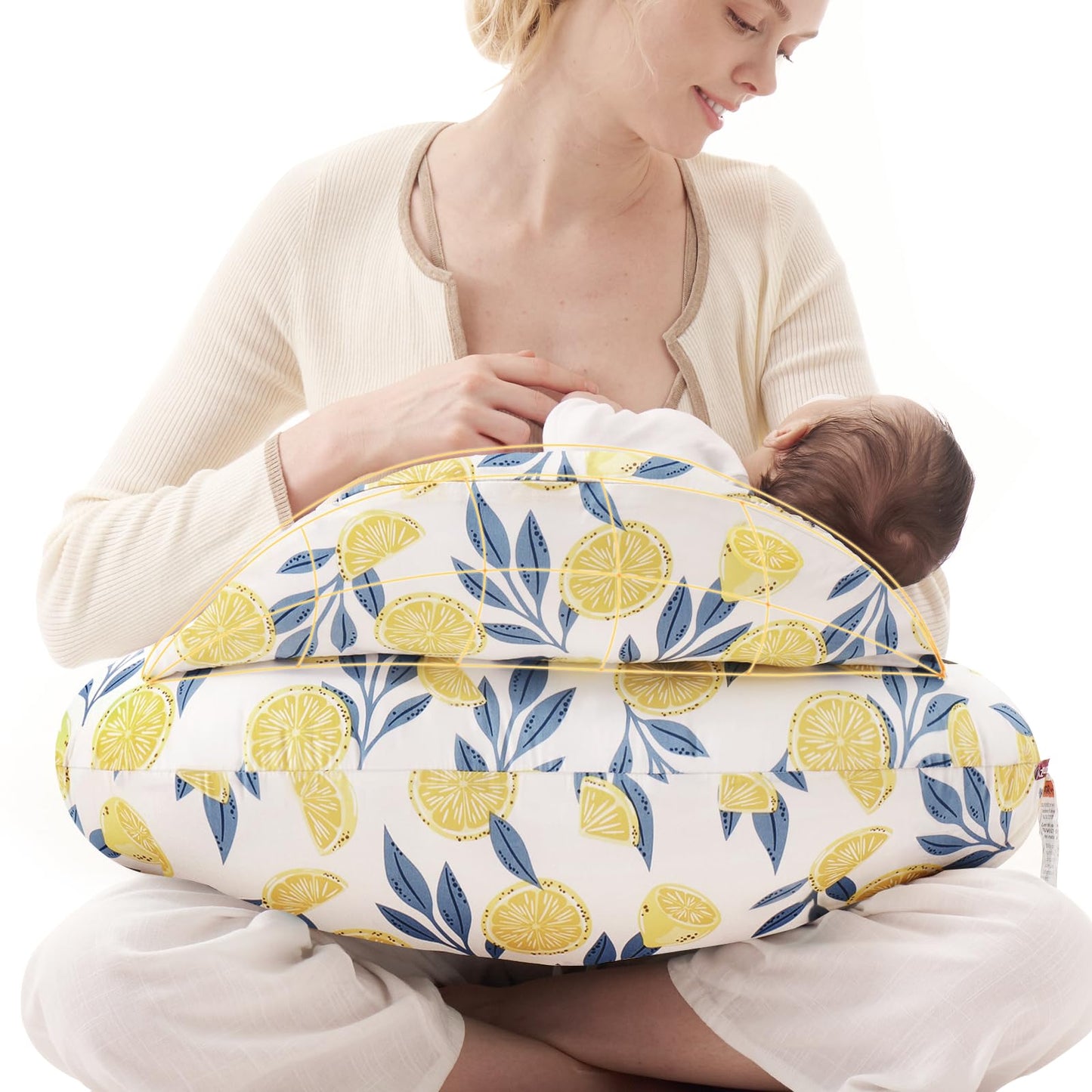 Momcozy Almohada de lactancia con protección de seguridad innovadora para la lactancia materna - Almohadas de alimentación más anchas para mayor soporte para mamá y bebé - Lactancia más fácil y sin