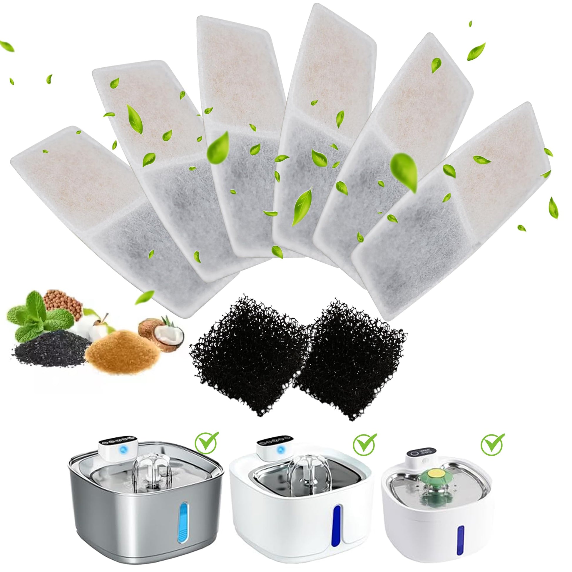 Filtro de Repuesto para Fuente de Agua de Acero Inoxidable, Paquete de 6 filtros y 2 esponjas (WF01F)