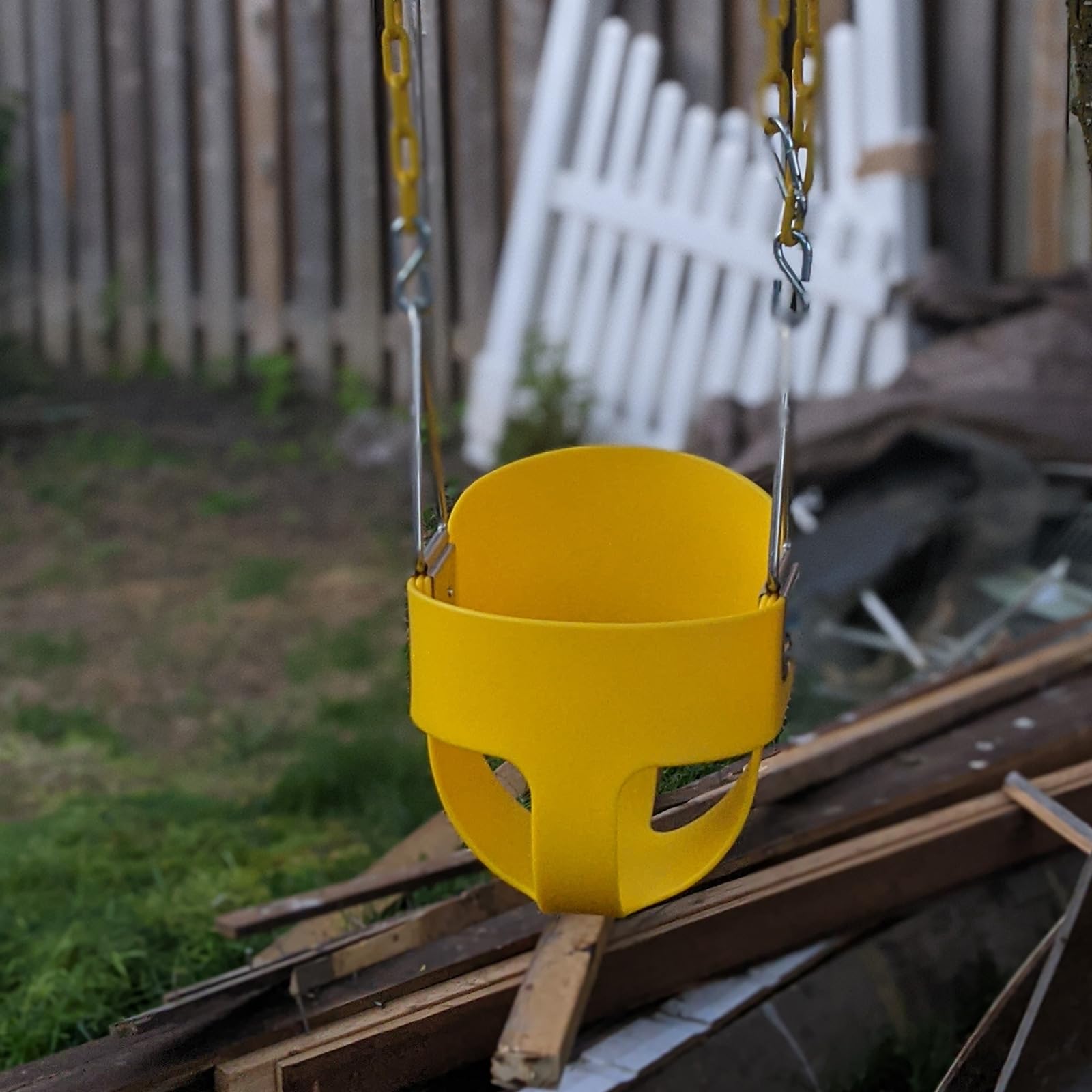 KINSPORY Asiento de Columpio, 150cm Columpio para bebé con Cadenas de Hierro Resistentes recubiertas, Juego de Columpio al Aire Libre con Respaldo Alto y Correas para árboles - Amarillo