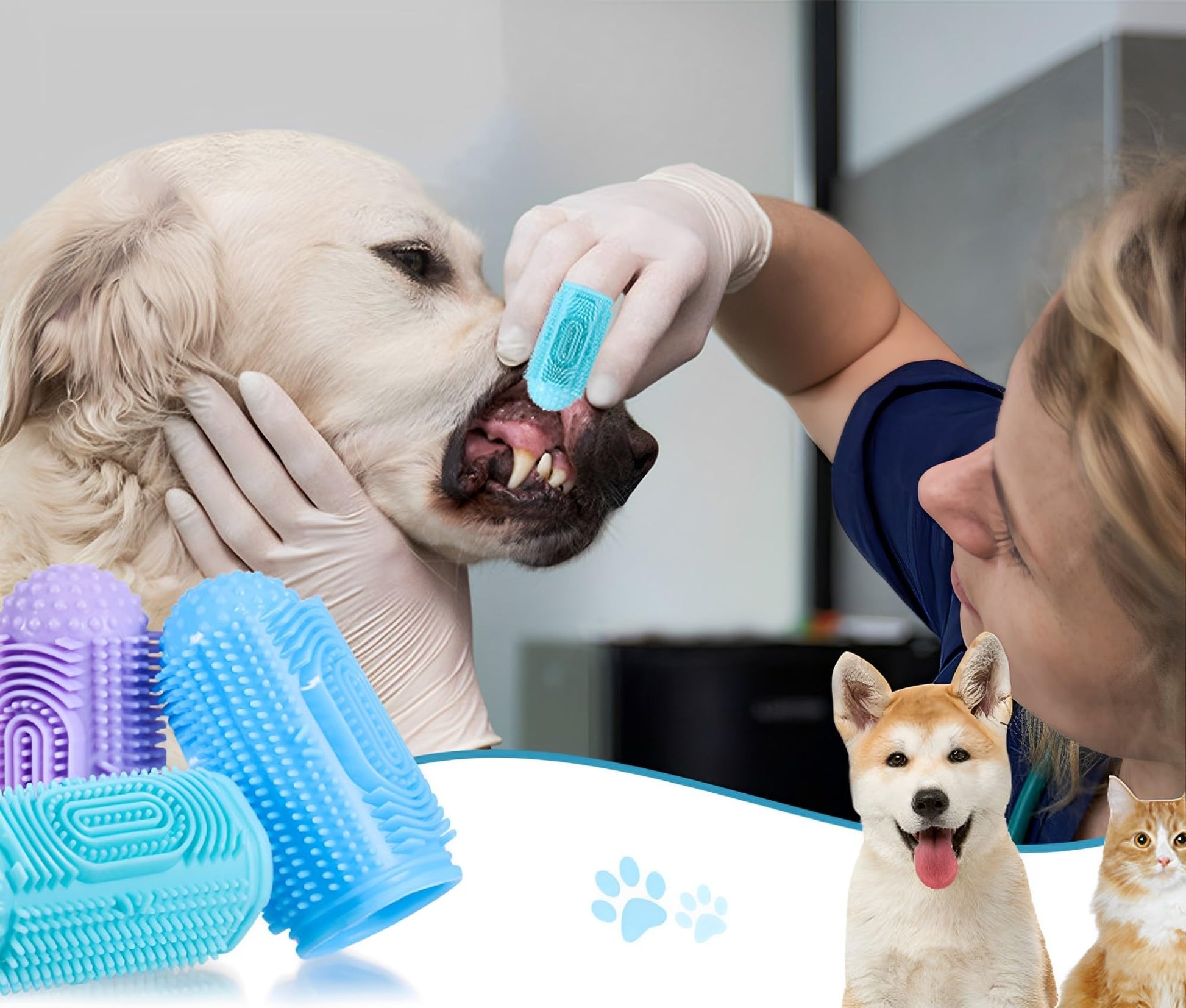 Cepillo de Dientes para Mascotas 4 Piezas, Perros de Silicona Suave, 360° Cepillo Limpieza Dientes para Mascota, Perro, Gato