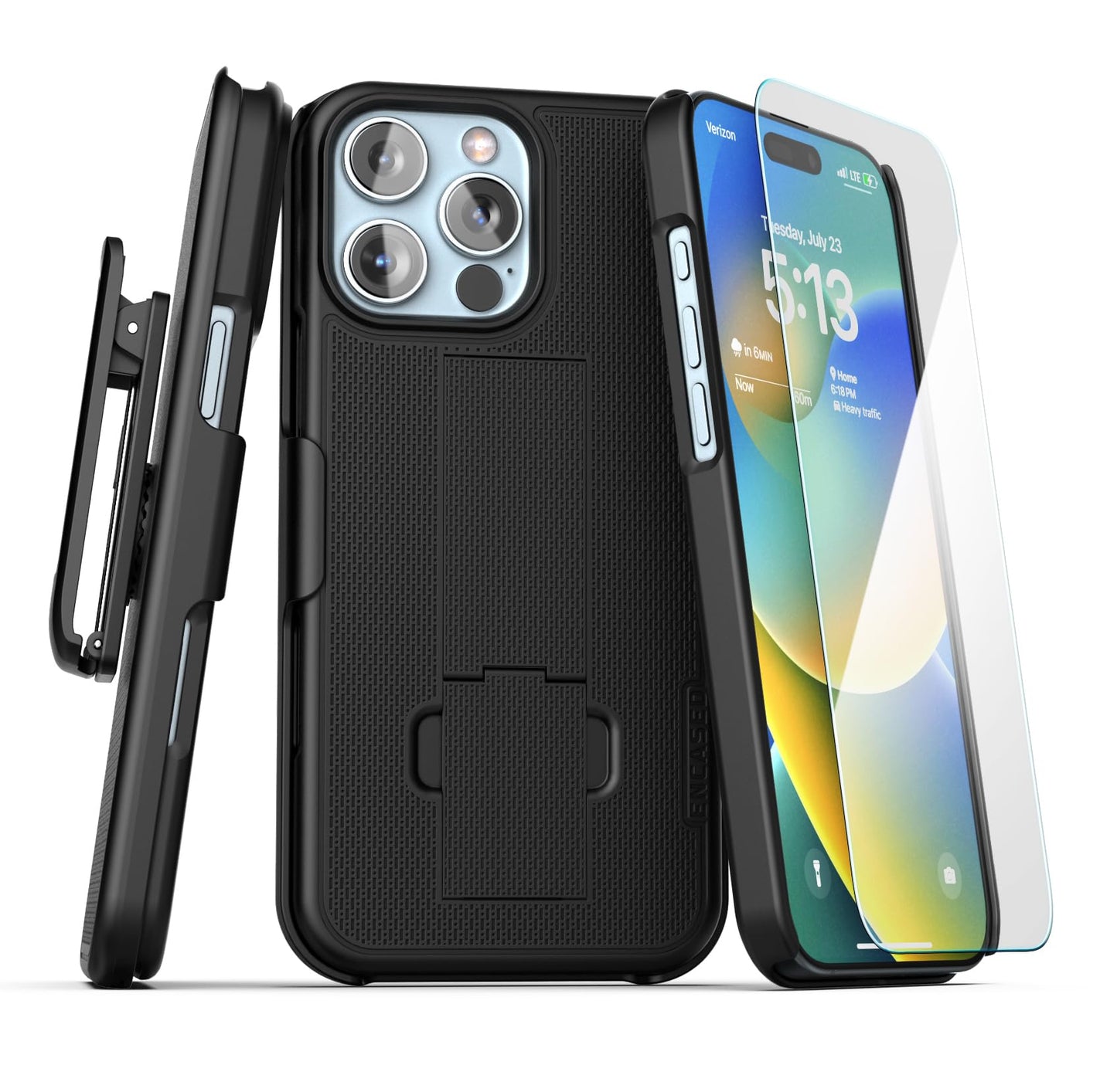 Funda con Clip para Cinturón Encased iPhone 16 Pro DuraClip Series con Protector de Pantalla de Vidrio Templado