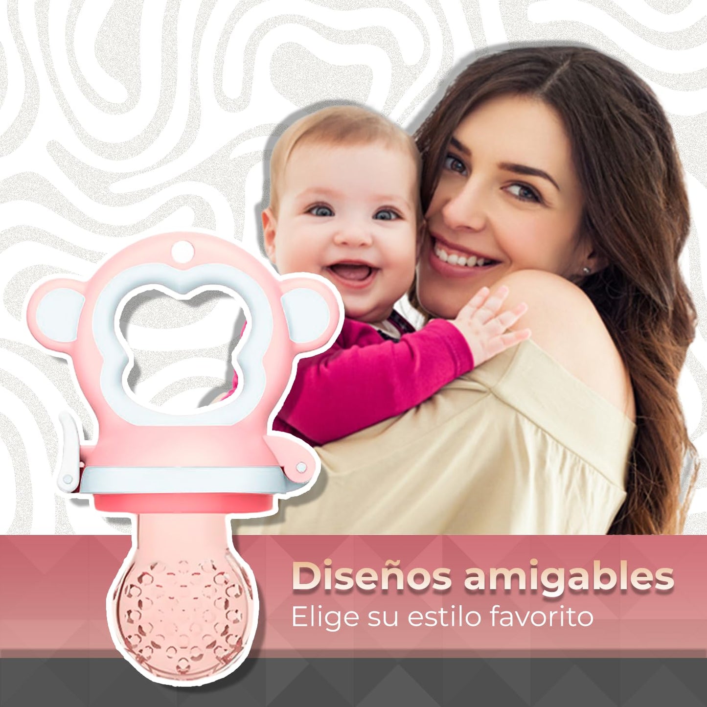 Chupón alimentador para frutas y papillas con seguro y tapa, 4 meses, dibujos animados (monkey rosa)