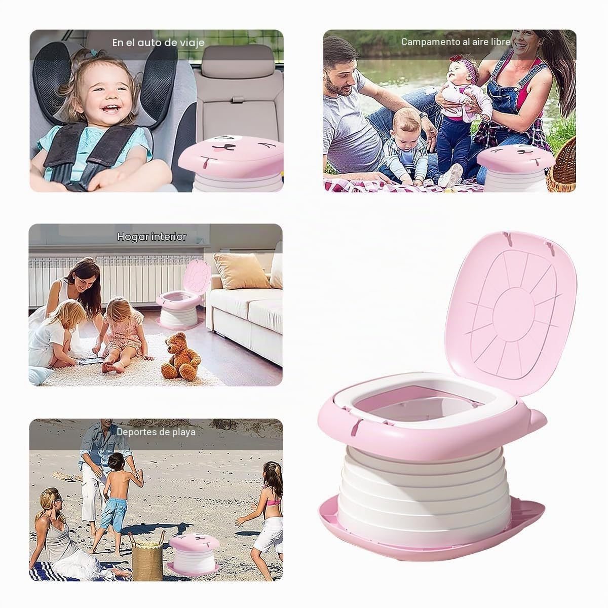 XOCOYOTZIN Orinal de Viaje Portátil para Niños,Asiento Entrenador Baño para Niños, portátiles y plegables con bolsa de basura y bolsa de almacenamiento para automóviles,Camping, Interior y Exterior con Rollos Bolsa de Almacenamiento(Rosa)