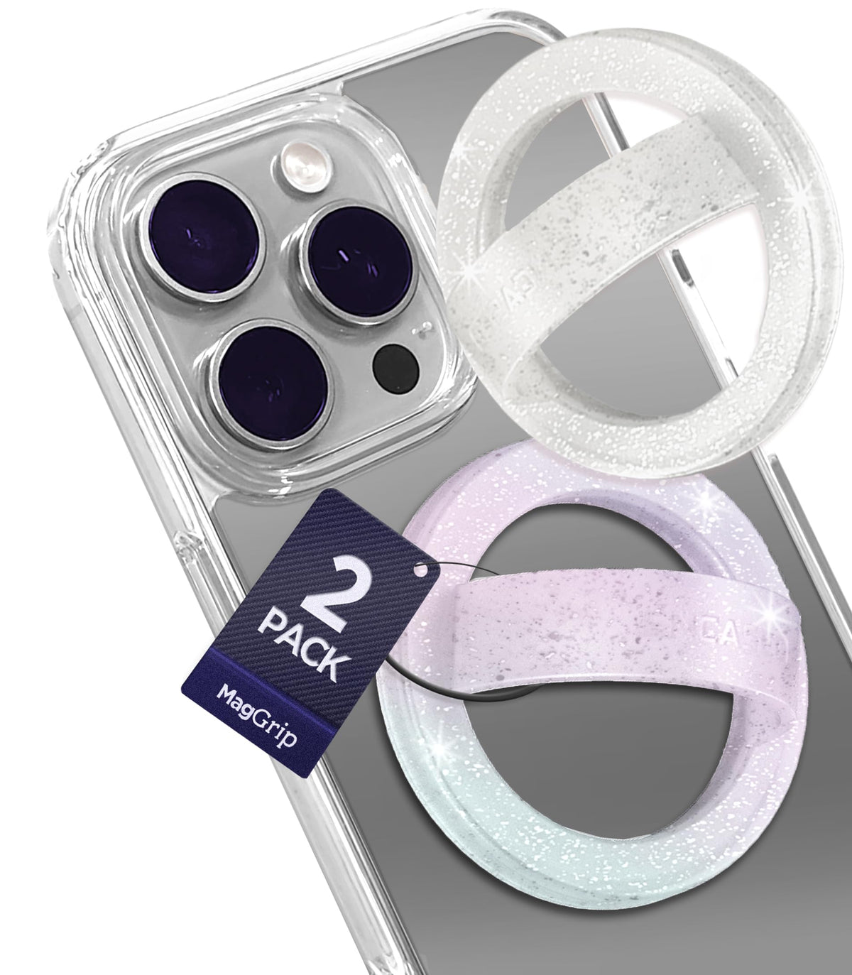 Soporte Magnético para Teléfono Compatible con MagSafe, Paquete de 2, en Brillo Claro y Sueño Degradado, con Bucle de Silicona para iPhone