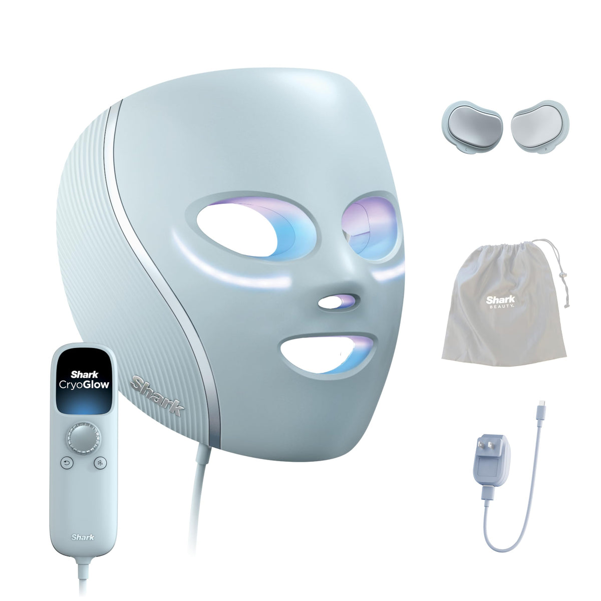 Shark Cryoglow - Máscara facial LED con refrigeración debajo de los ojos, reparación de manchas antienvejecimiento, LED, terapia de luz infrarroja, USB-C, control remoto, bolsa de almacenamiento