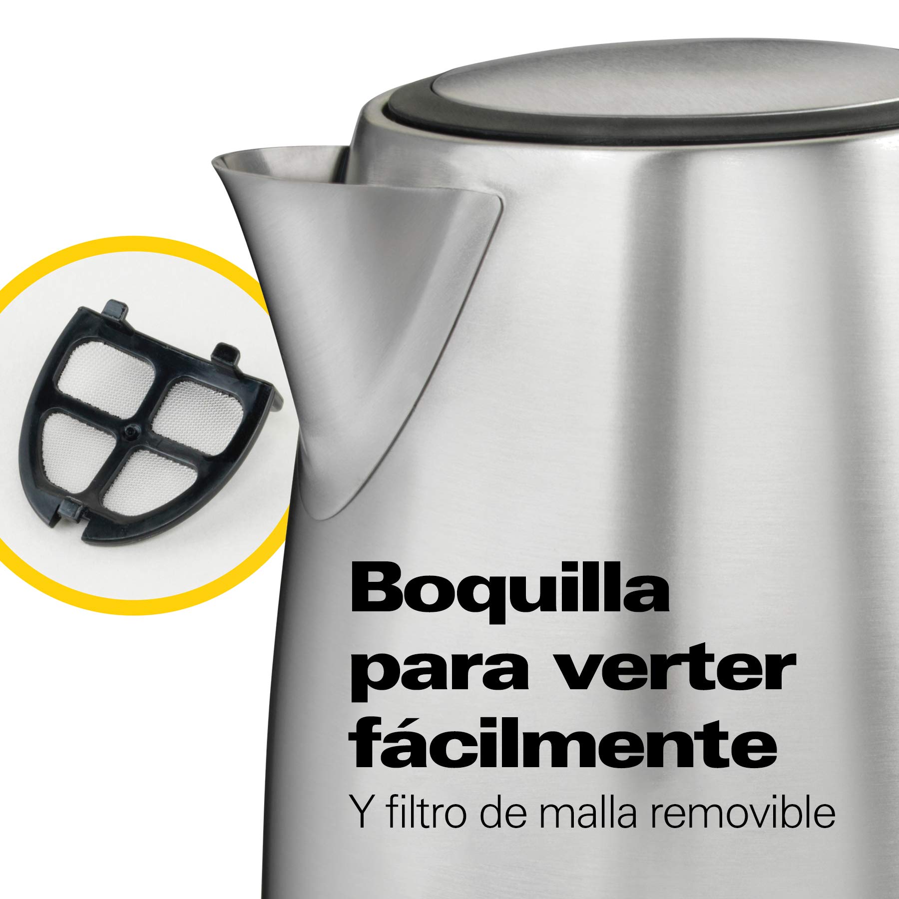 Hamilton Beach Tetera Eléctrica de 1 Litro/Hervidor de Agua Eléctrico, Fácil Vertido, Acero Inoxidable (40998)