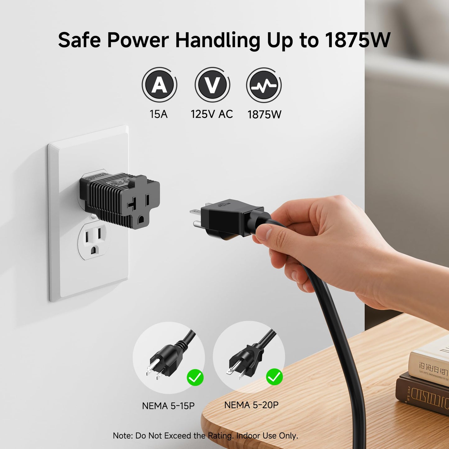 Cable Matters Paquete de 3 Enchufe Adaptador de 15 amperios a 20 amperios, Adaptador de Enchufe de 20 amperios a 15 amperios (NEMA 5-15 a 5-20R) en Negro