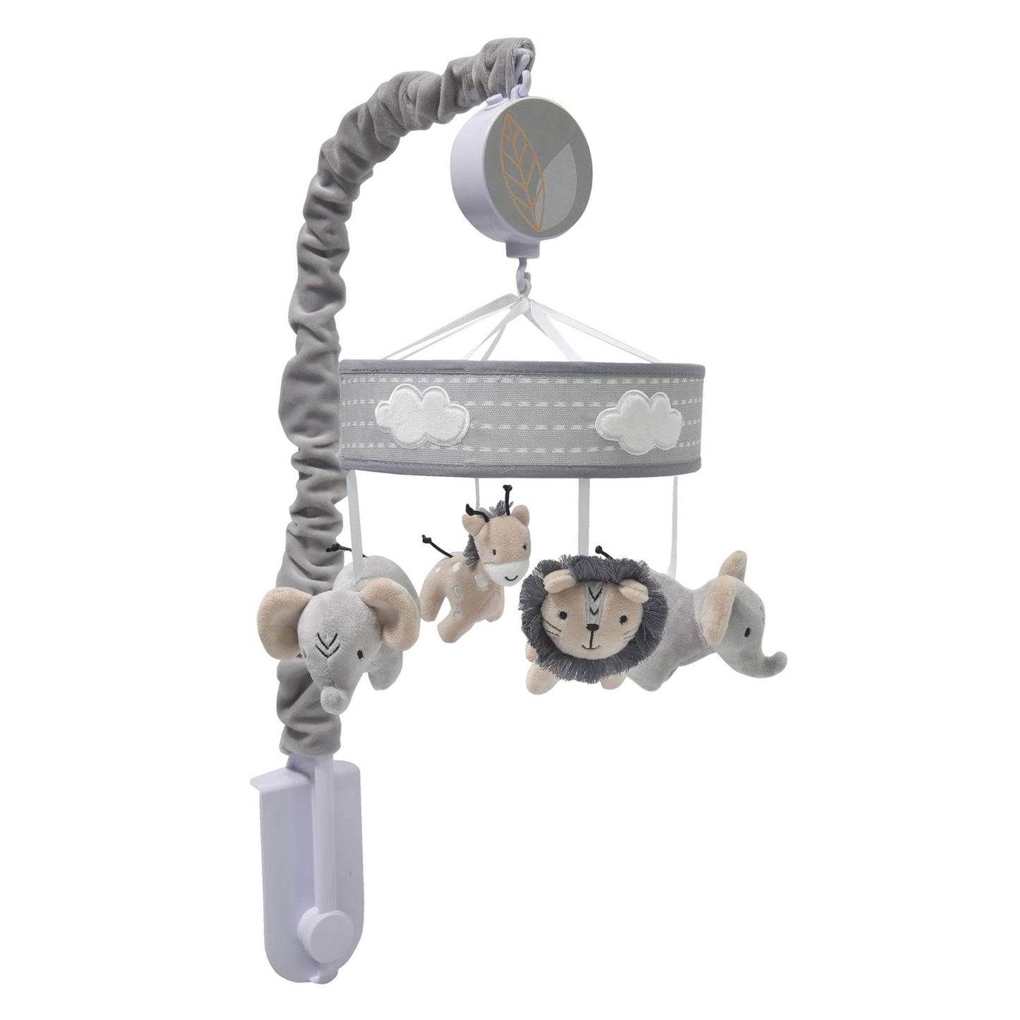 Lambs & Ivy Jungle Safari Musical Baby Crib Mobile - Grey, Beige, White, Animals