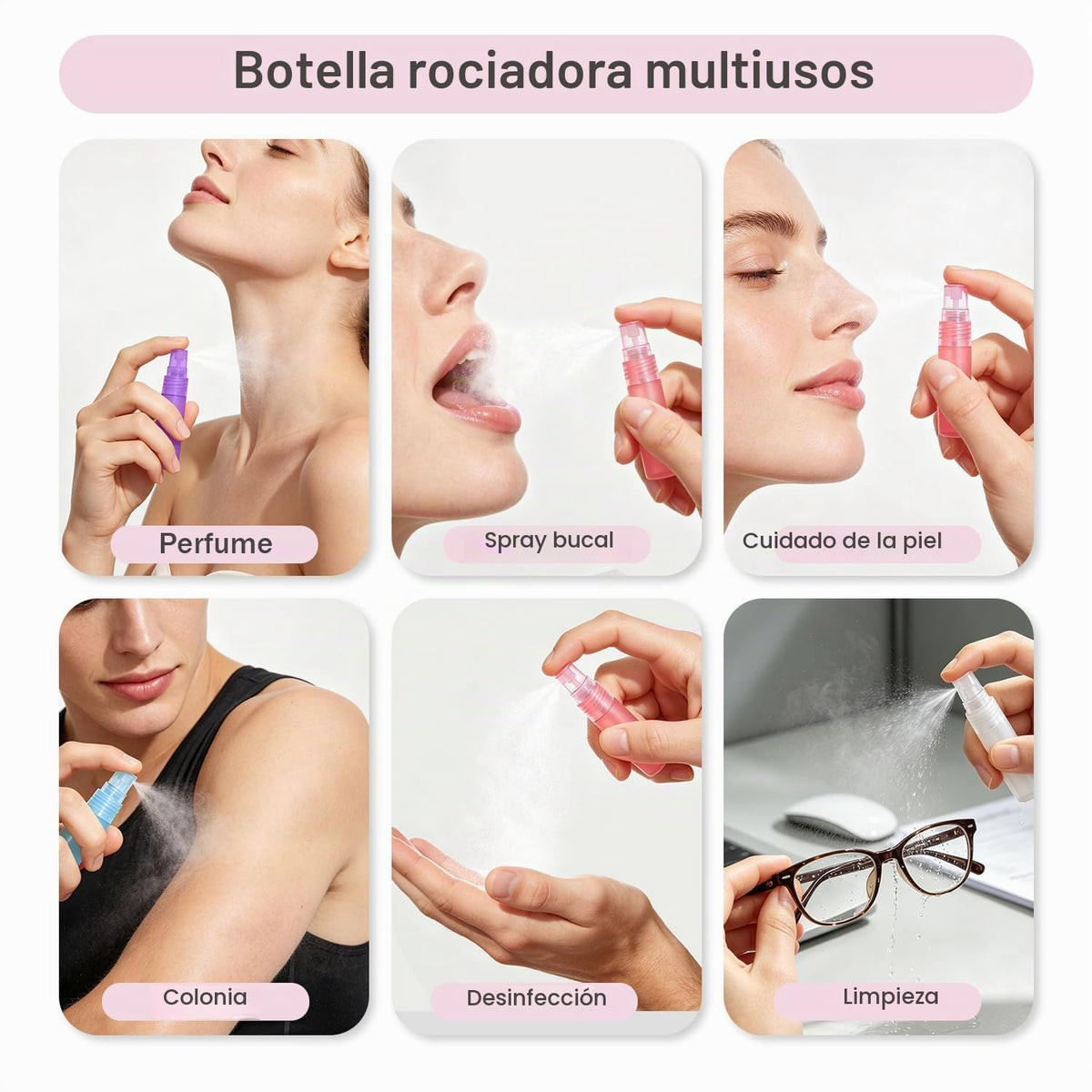 Elfenstal - 24 botellas de 5 ml de 5 ml, atomizador vacío, botella de plástico mate, rellenable, fragancia perfume, botella de muestra, paño limpio para viajes, fiesta, maquillaje, pipeta de 3 ml