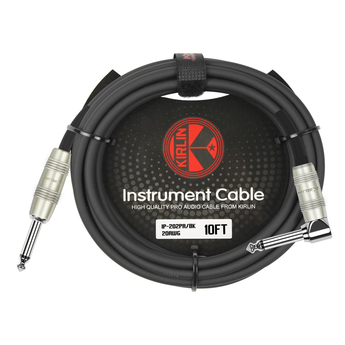 Kirlin Cable IP-202PR-20/BK - 20 pies - Cable de instrumento de enchufe recto a ángulo recto de 1/4 pulgadas, cubierta de PVC negro