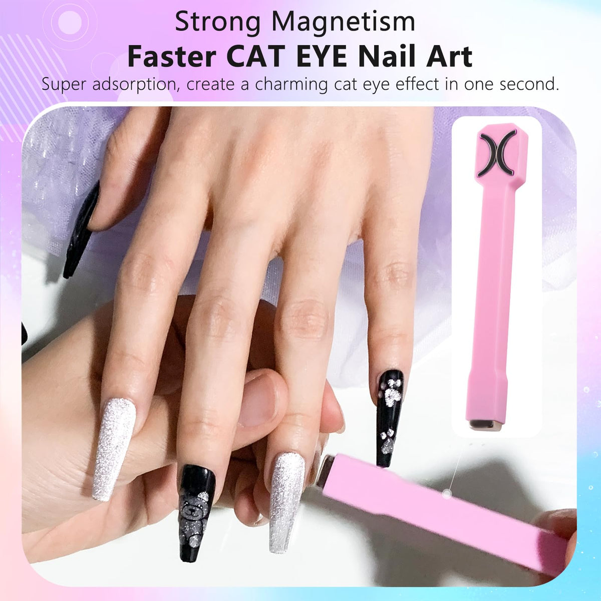 Herramienta de imán para uñas 3 en 1, bolígrafos magnéticos para uñas mejorados, imán multifunción 3D para esmalte de uñas en gel con efecto ojo de gato, para salón, estudio o hogar (HJ NAT253 rosa,