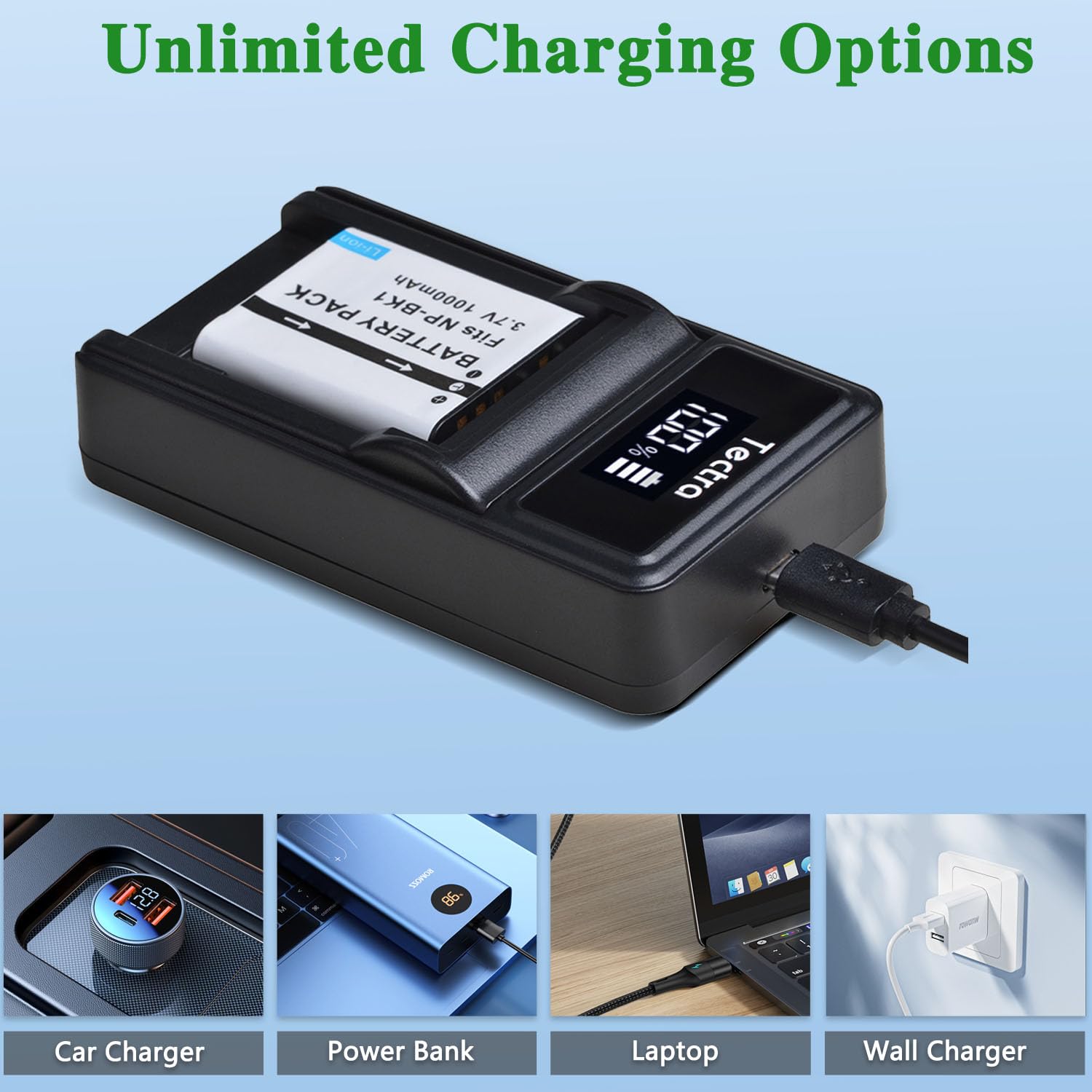 Paquete de Baterías y Cargador USB LED Tectra NP-BK1 para Sony Cybershot