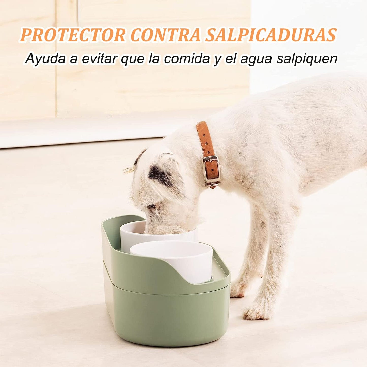 Comedero para Perro y Gatos，（2*420ML cuencos de cerámica+1*2700ML caja de almacenaje）Cuencos Elevados para Mascotas,Soporte Elevado para Cuencospara Perros y Mascotas pequeños, medianos y Grandes