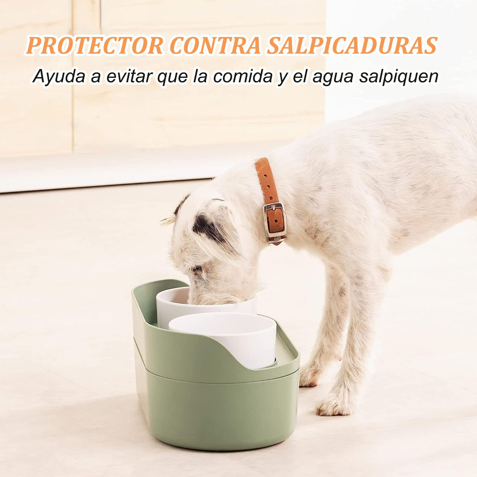 Comedero para Perro y Gatos，（2*420ML cuencos de cerámica+1*2700ML caja de almacenaje）Cuencos Elevados para Mascotas,Soporte Elevado para Cuencospara Perros y Mascotas pequeños, medianos y Grandes