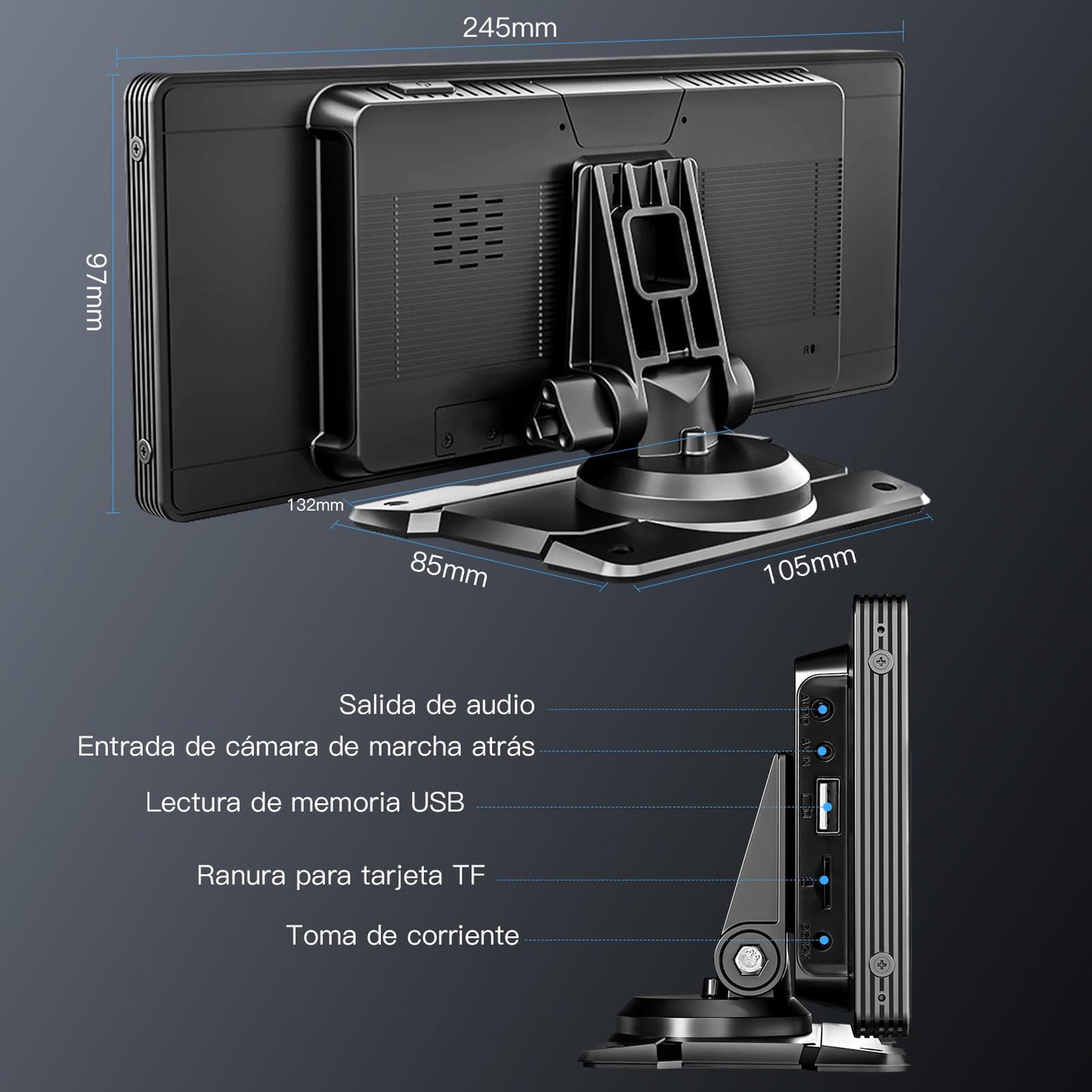 Autoestéreos para Auto de 10.26in Pantalla HD Táctil Capacitiva Portátil,Inalámbrico Apple Carplay,Android Auto,Mirror Link,Multimedia Digital MP5 Bluetooth para Coche GPS/Bluetooth/FM/AUX/TF/USB