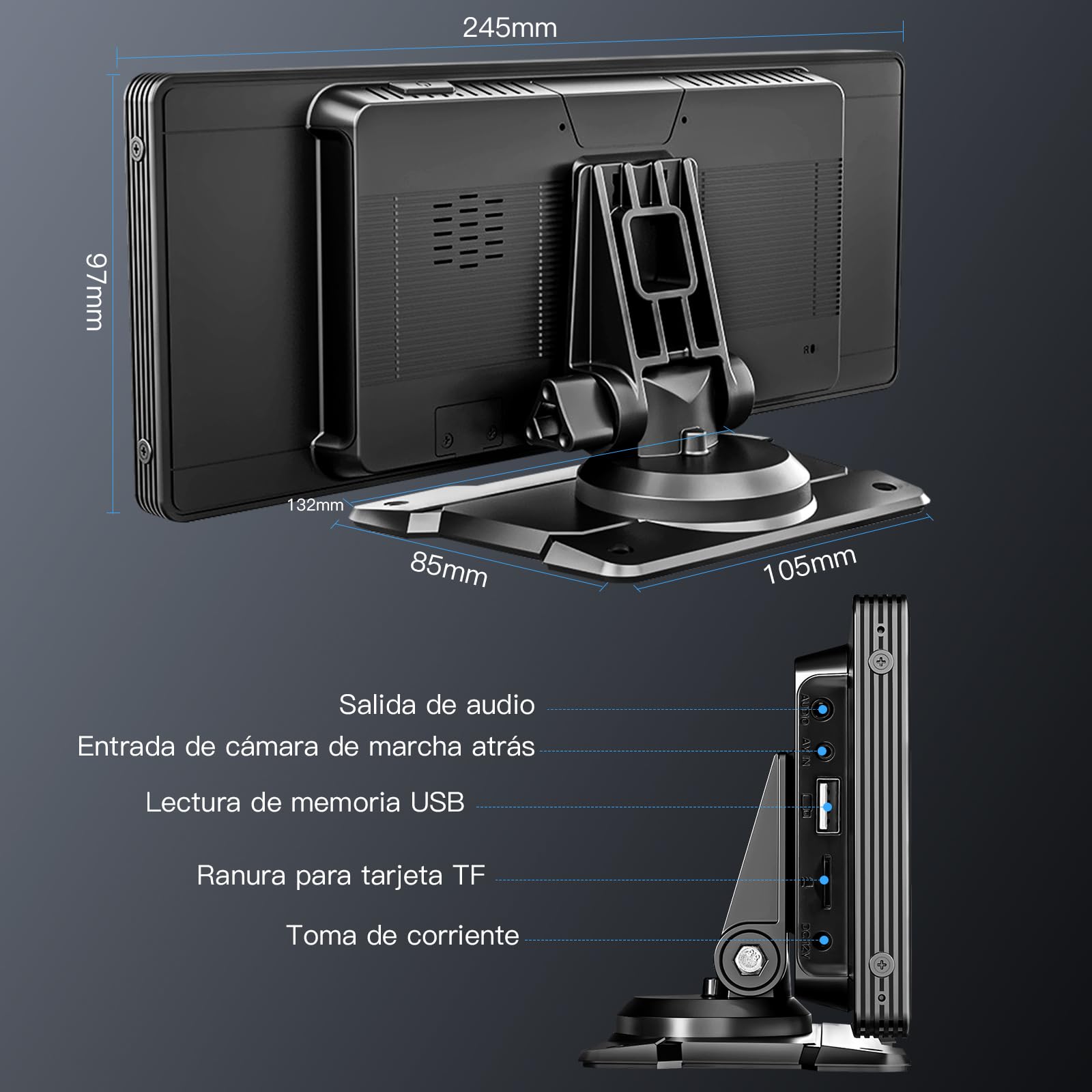 Autoestéreos para Auto de 10.26in Pantalla HD Táctil Capacitiva Portátil,Inalámbrico Apple Carplay,Android Auto,Mirror Link,Multimedia Digital MP5 Bluetooth para Coche GPS/Bluetooth/FM/AUX/TF/USB