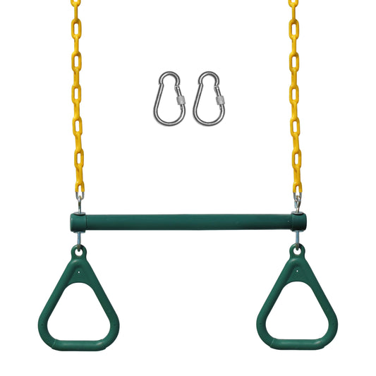 Barra de Trapecio Jungle Gym Kingdom Verde con Anillos y Cadena Resistente 45.7 cm