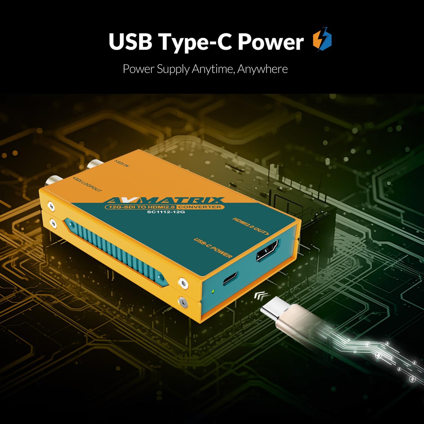 AVMATRIX Mini convertidor SDI a HDMI de 12 G, HD/3G/6G/12G-SDI Loop Out, salida HDMI 2.0, tamaño de bolsillo y fácil montaje, solución de alimentación USB tipo C (SC1112-12G)