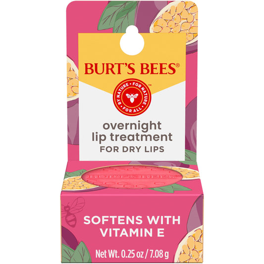 Burt's Bees Overnight Intensive Lip Treatment, Moisturizing Lip Care, Passionfruit & Chamomile, 100% Natural, 0.25 Ounce