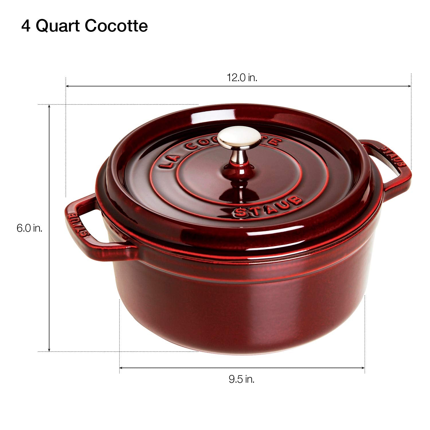 Staub 4-quart redondo Cocotte, Granadina, 3.78 litros, 1