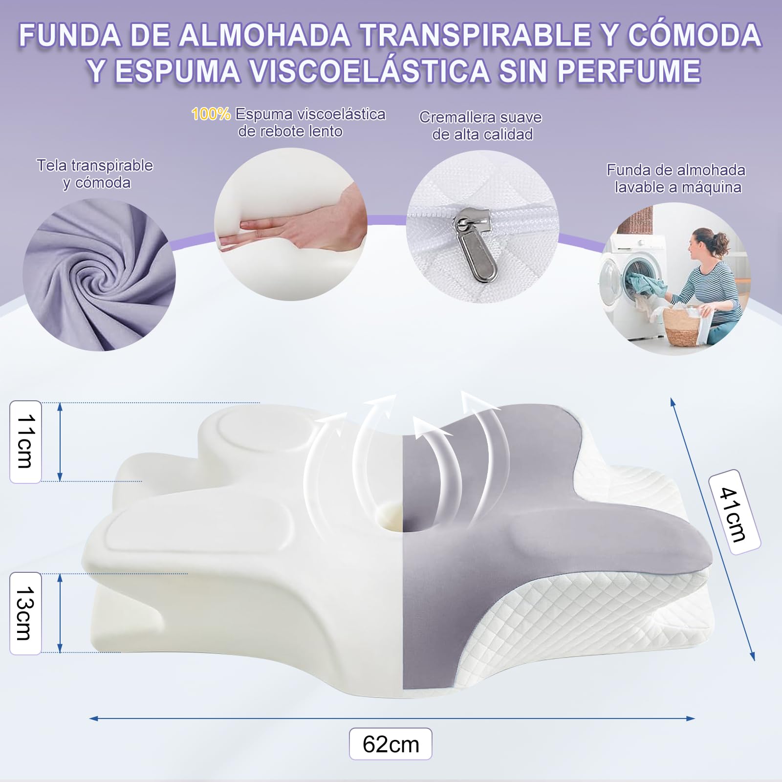 JeeLeeko Almohada Cervical de Espuma viscoelástica Almohada ortopédica ergonómica 2 en 1 Que Alivia el Dolor de Cuello y Brinda Soporte Contorneado para Personas Que Duermen de Lado,Gris