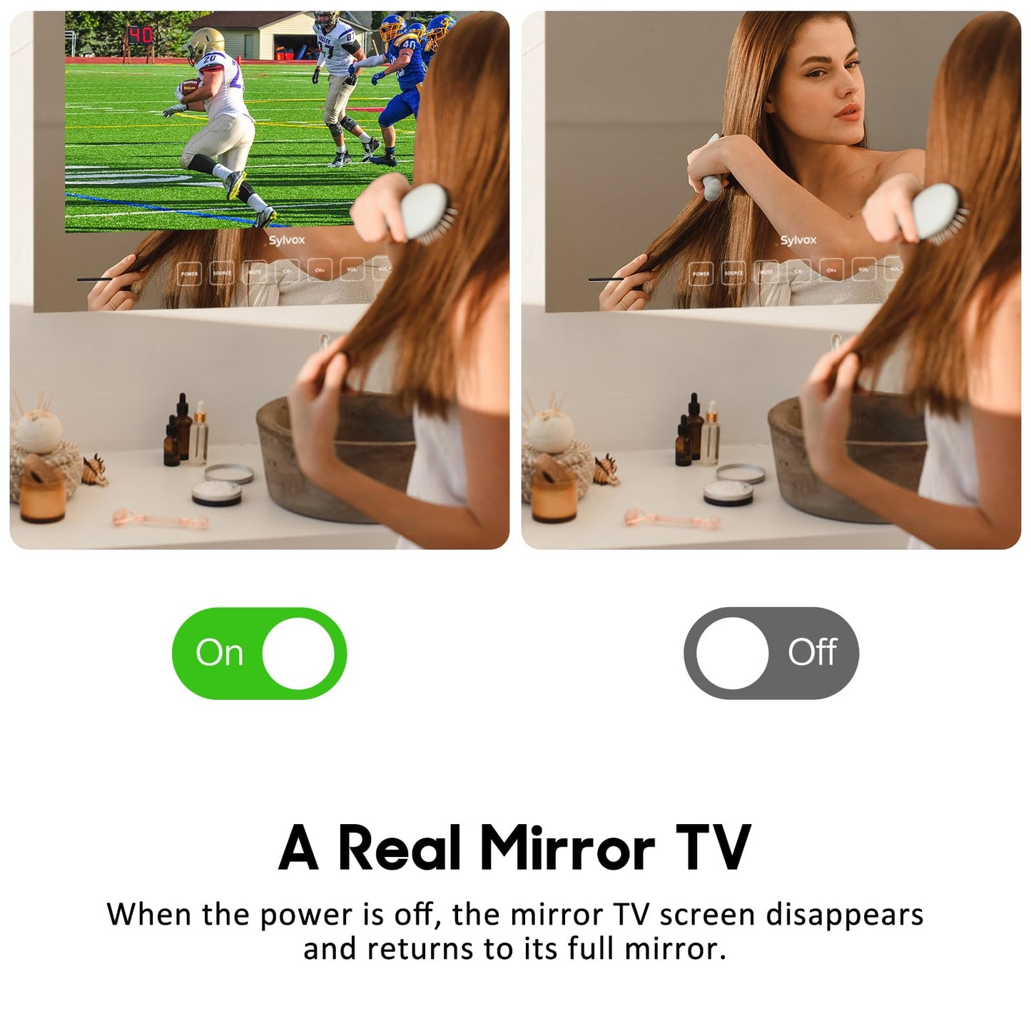 Televisor SYLVOX Espejo Impermeable Negro 24 Pulgadas con Google OS y Control por Voz para Baño