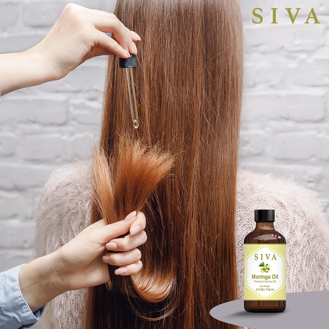 SIVA ORGANICS- Aceite portador de moringa SIVA 4 oz (118 ml) Aceite portador premium con gotero para el cuidado de la piel, el cuidado del cabello, Sca