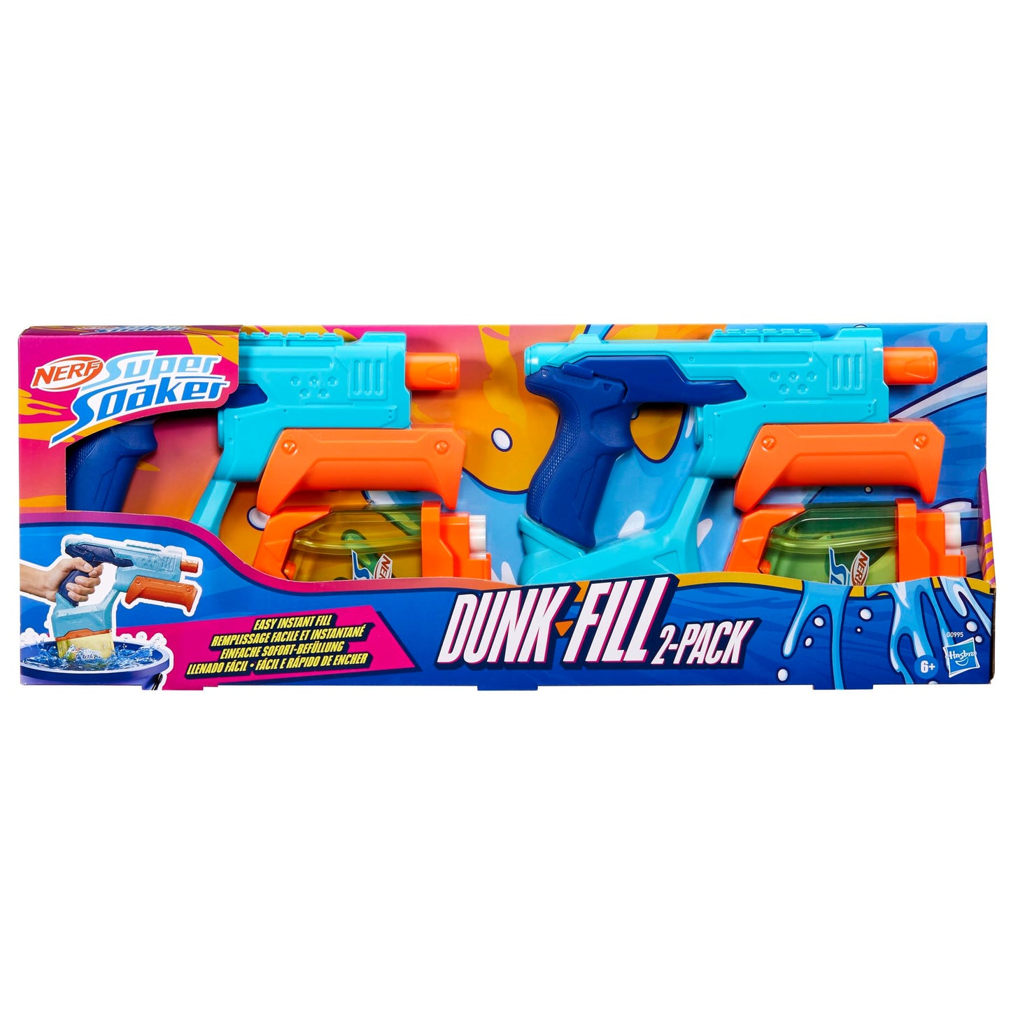 NERF Hasbro Super Soaker Pack Doble Dunk-Fill - Set de 2 lanzadores de Agua fáciles de llenar con Tanques de 300 ml - Juegos de Agua para niños y niñas