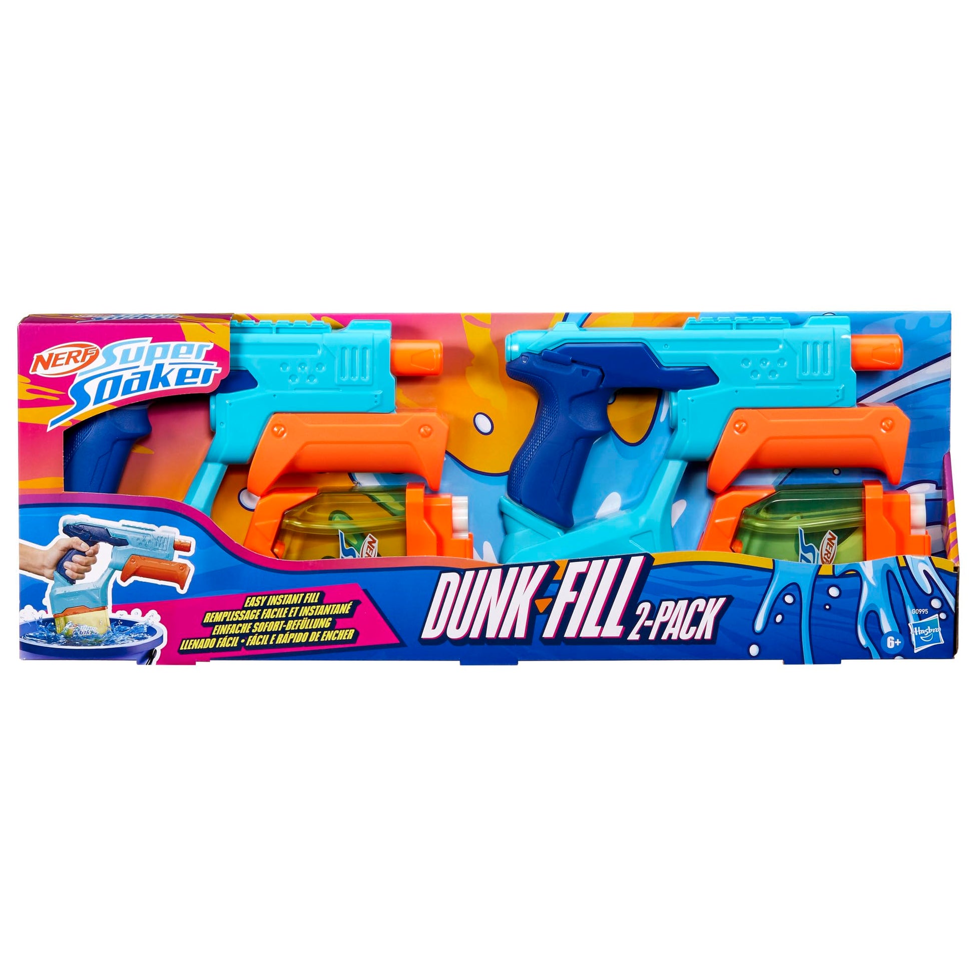 NERF Hasbro Super Soaker Pack Doble Dunk-Fill - Set de 2 lanzadores de Agua fáciles de llenar con Tanques de 300 ml - Juegos de Agua para niños y niñas