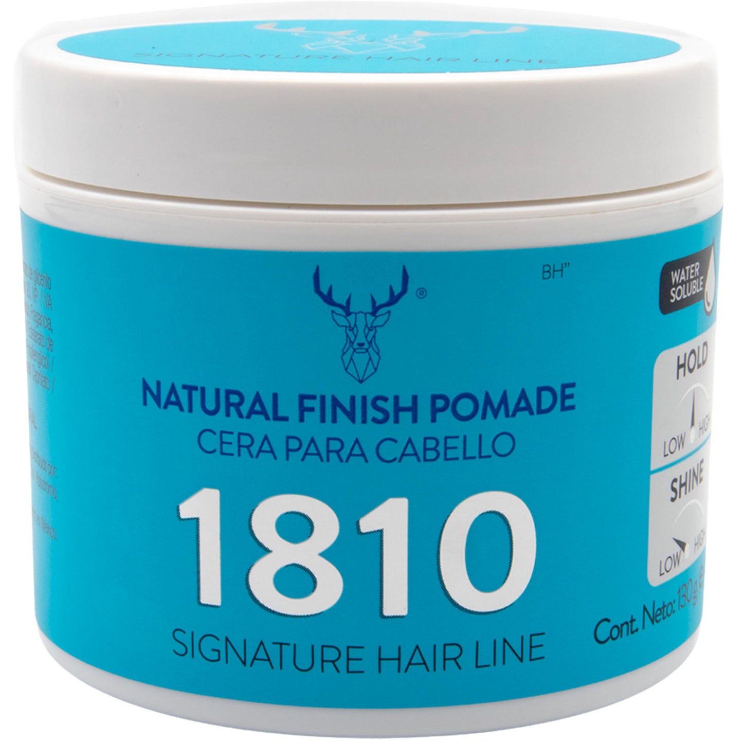 1810 Cera NATURAL FINISH Pomade para cabello (Nueva Imagen) - FIJACIÓN MEDIA - BRILLO NATURAL - Pomada para cabello Base Agua - Libre de Parabenos - Libre de Sulfatos - Cruelty Free - Medium Hold Medium Shine Pomade - Efecto Cera Sin Residuos - 4.58 oz/13
