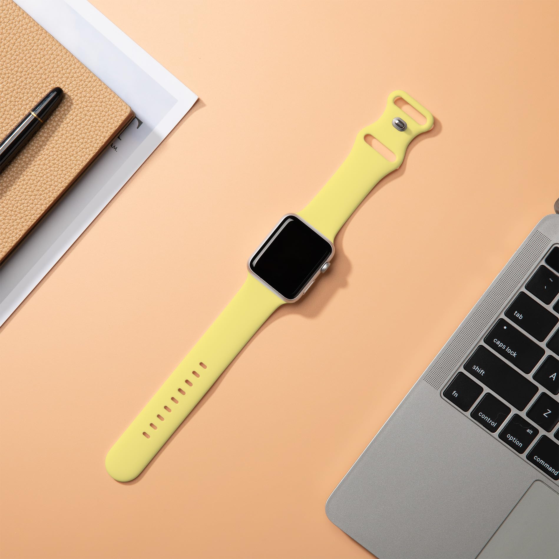 Sycamond - Correa de silicona compatible con Apple Watch de 41 mm, 40 mm, 38 mm, correa deportiva de repuesto para iWatch Series SE 10, 9, 8, 7, 6, 5, 4, 3, Ultra 2, 1, mujeres, hombres, S/M amarillo
