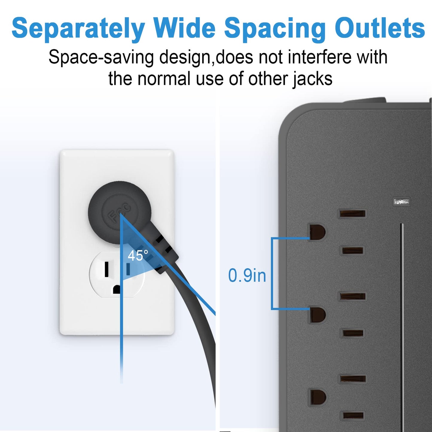 BOPARTE USB Multicontacto, Regleta de 1,2 m, 8 Salidas, 3 Puertos de Carga USB, (5 V / 2 A), 1 Puerto USB-C, Conector múltiple, Regleta para el hogar, Oficina, Dormitorio, Negro