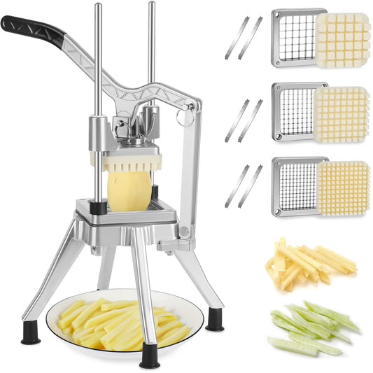 DEPFALL - Picador comercial de verduras, cortador de freír francés de acero inoxidable, cortador de patatas resistente para rebanador de frutas para restaurante, hogar, cocina (1/2 pulgadas + 3/8