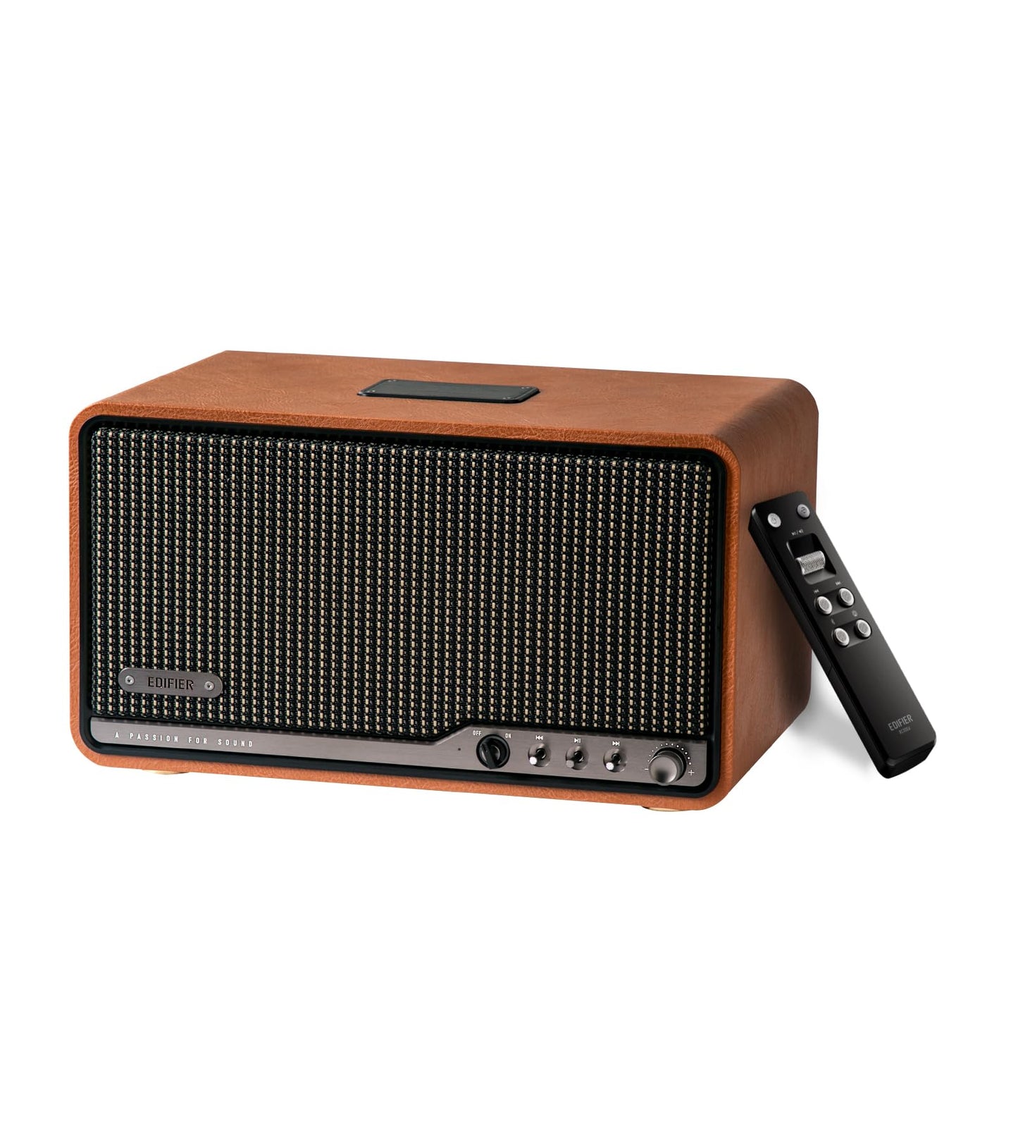 Edifier S300 Altavoz Retro de Mesa, Audio Hi-Res con Cable y Inalámbrico, Potencia 80W (RMS), Bluetooth 5.4 Multipunto, WiFi Multihabitación (AirPlay 2), Entradas AUX y USB-C, Marrón