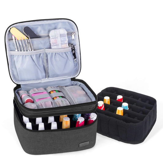 Luxja Nail Polish Carrying Case - Holds 20 Bottles (15ml - 0.5 fl.oz) or 30 Bottles (7ml - 0.27 fl.oz), Portable Organizer Bag for Nail Polish and Manicure Set, Black